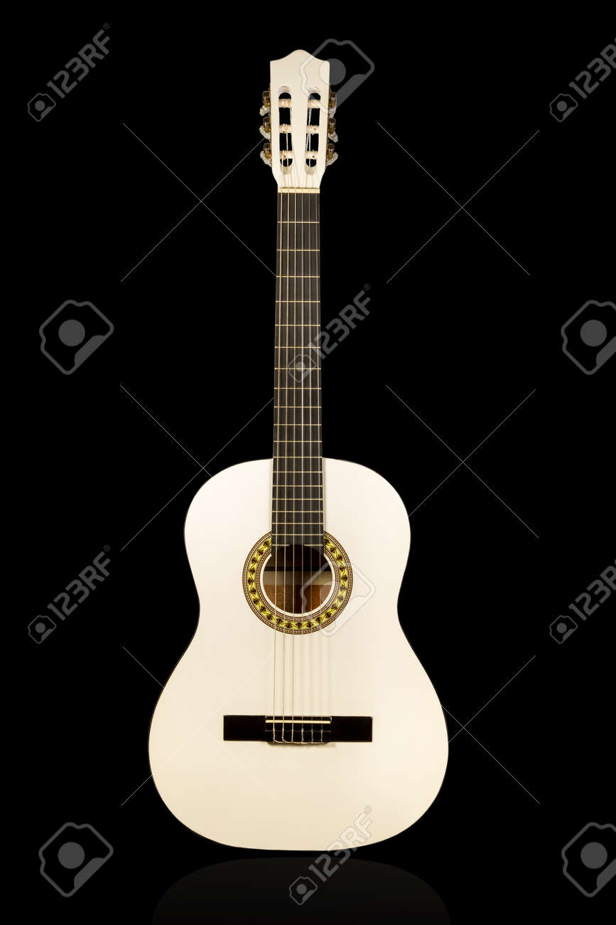 Classical wihite acoustic guitar front view isolated on black background - 31582987 Classical wihite acoustic guitar front view isolated on black background - 31582987