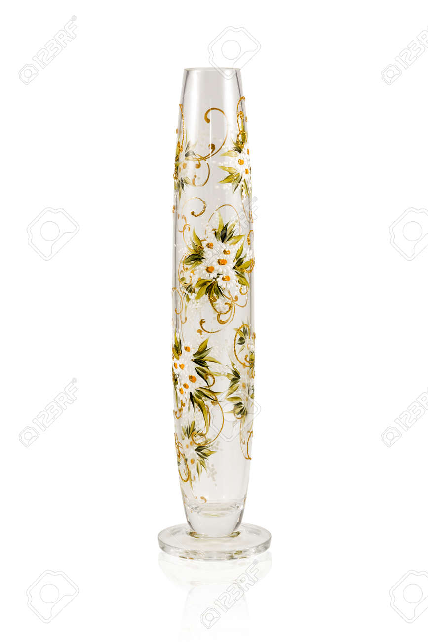 Hohe Schmalen Glas Vase Mit Einem Ornament Auf Einem Weissen Hintergrund Lizenzfreie Fotos Bilder Und Stock Fotografie Image 36486843
