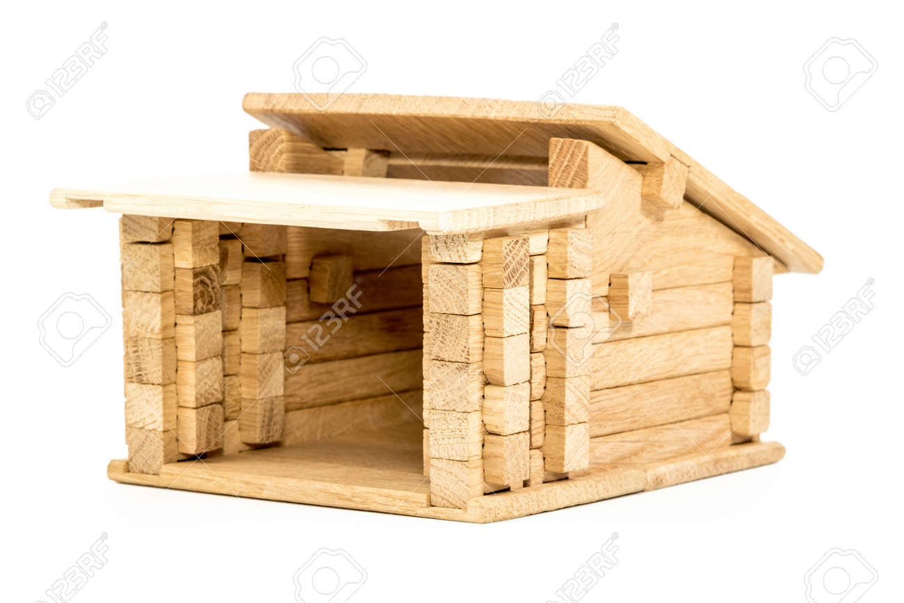 small toy house made of wood blocks and without windows doors close up isolated on - Small House Made Of Wood small toy house made of wood blocks and without windows doors close up isolated on - Small House Made Of Wood