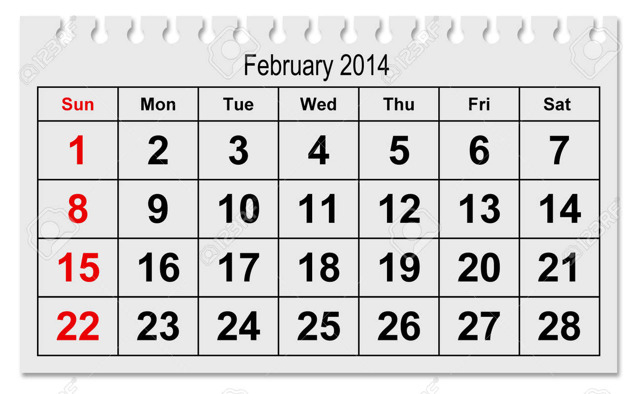 one page of the annual calendar month february 2015 stock photo