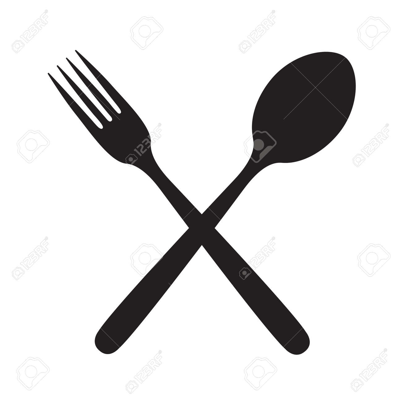 フォークとスプーンのモノクロ イラスト セット のイラスト素材 ベクタ Image