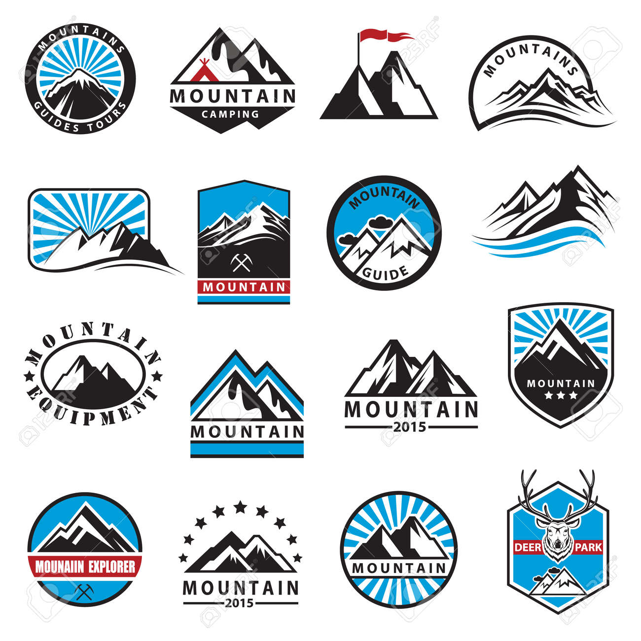 Conjunto Dieciséis Iconos De Montaña Ilustraciones Svg, Vectoriales, Clip Art Vectorizado Libre De Derechos. Image 40678729.