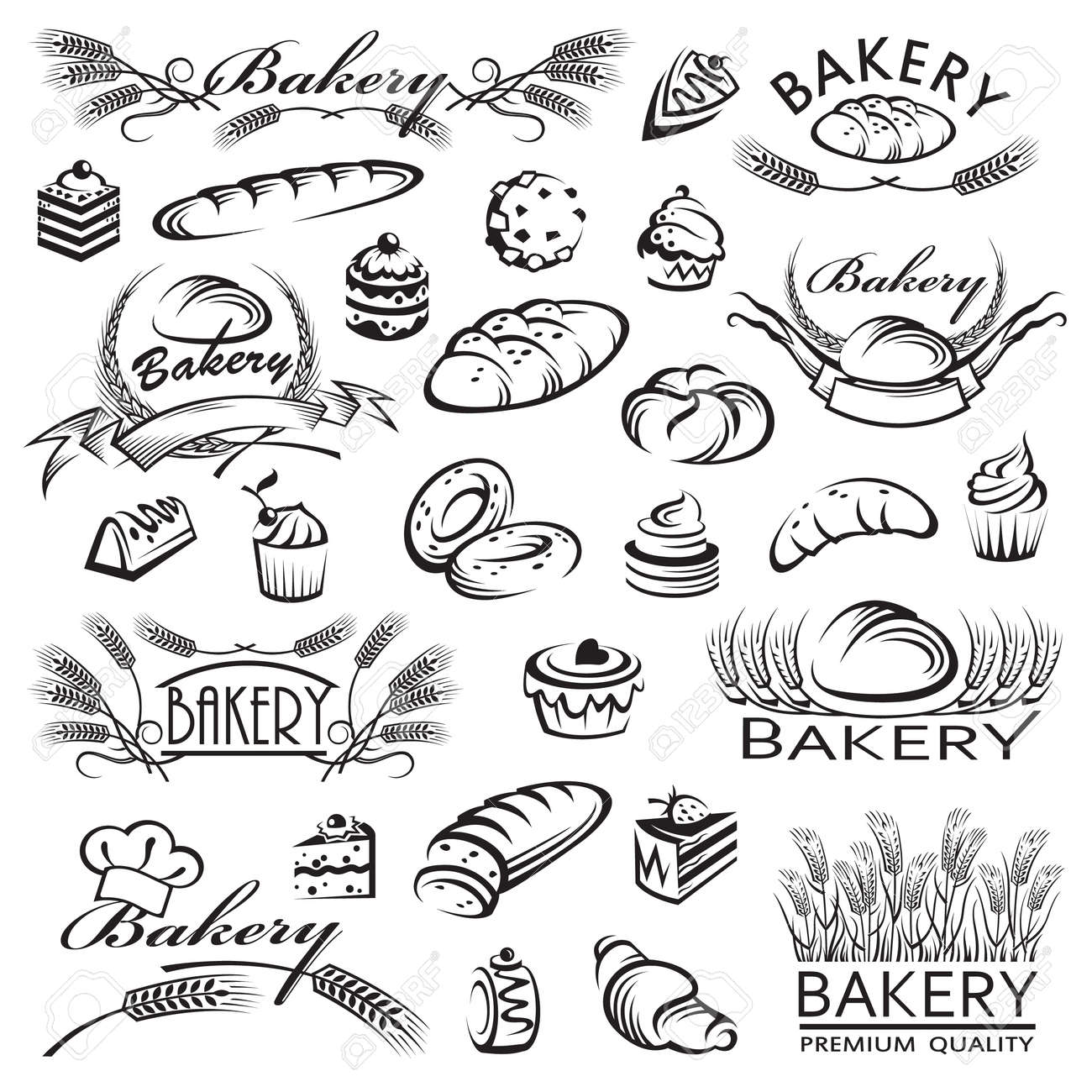 パン パン製品の白黒コレクション のイラスト素材 ベクタ Image
