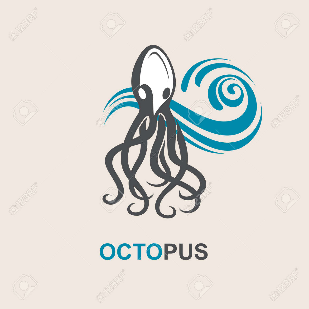 タコと海の波のイメージのイラスト素材 ベクタ Image