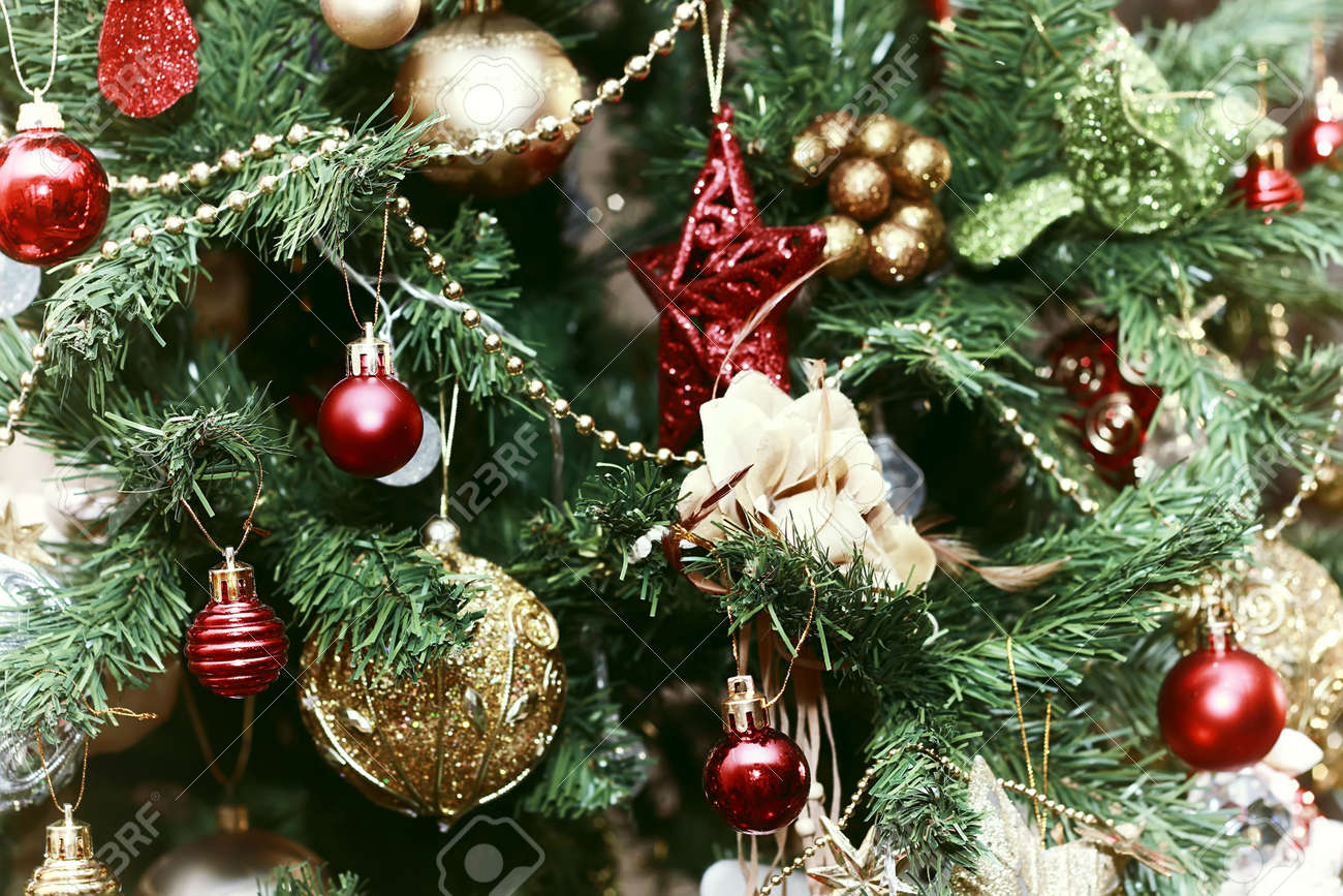 Multicolored Christmas Ornaments Made By Dressing The Christmas Tree For The New Year Stock Photo Multicolored Christmas Ornaments Made By Dressing The Christmas Tree For The New Year Stock Photo