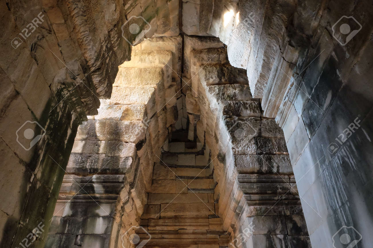 Vaulted Ceiling Of An Old Stone Building Walls Built From Stone