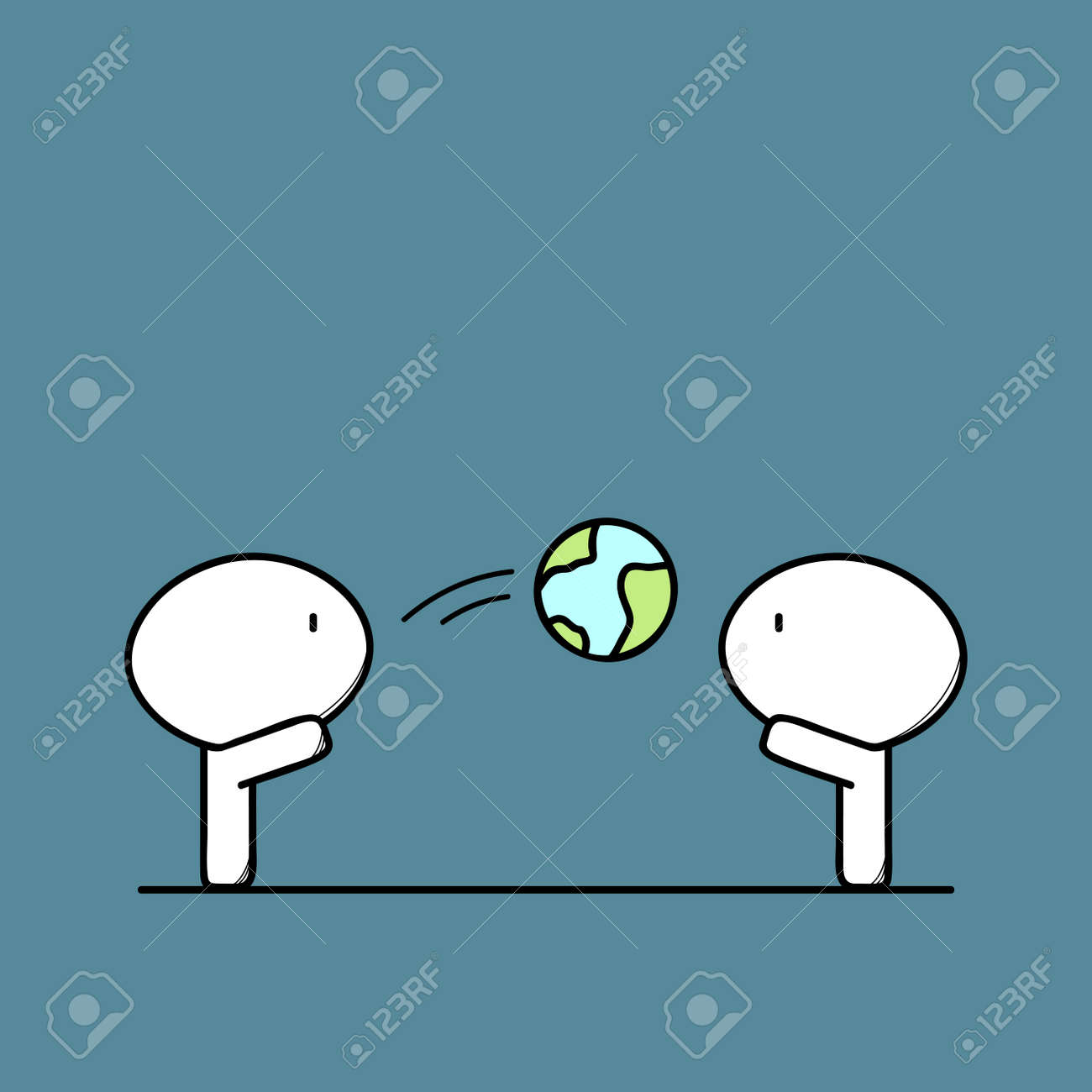 かわいい男性と惑星地球とのゲームは 子供たちは地球と遊んでいます 政治 ガバナンス 権威 権力 責任漫画のベクトルイラスト のイラスト素材 ベクタ Image