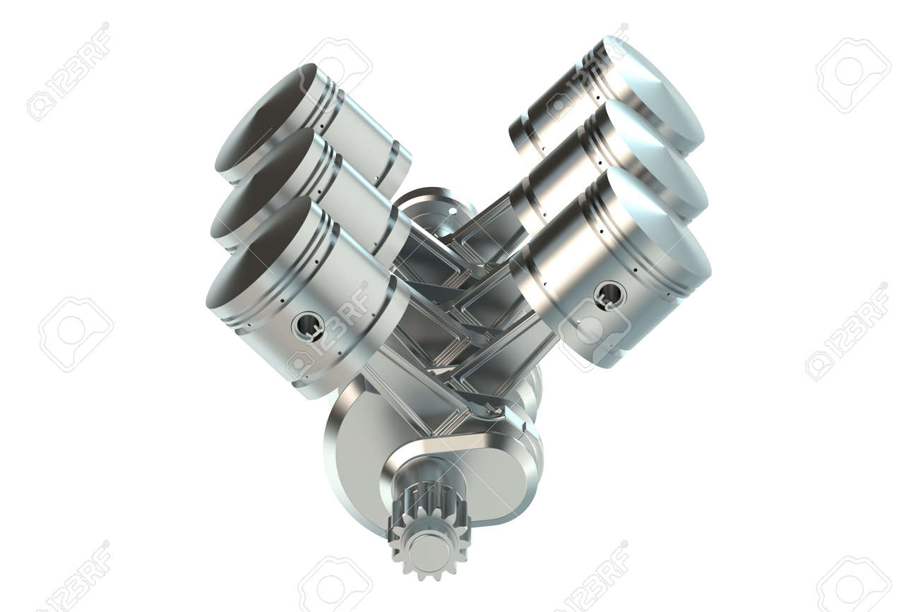 v6 engine pistons isolated on white background stock photo picture
