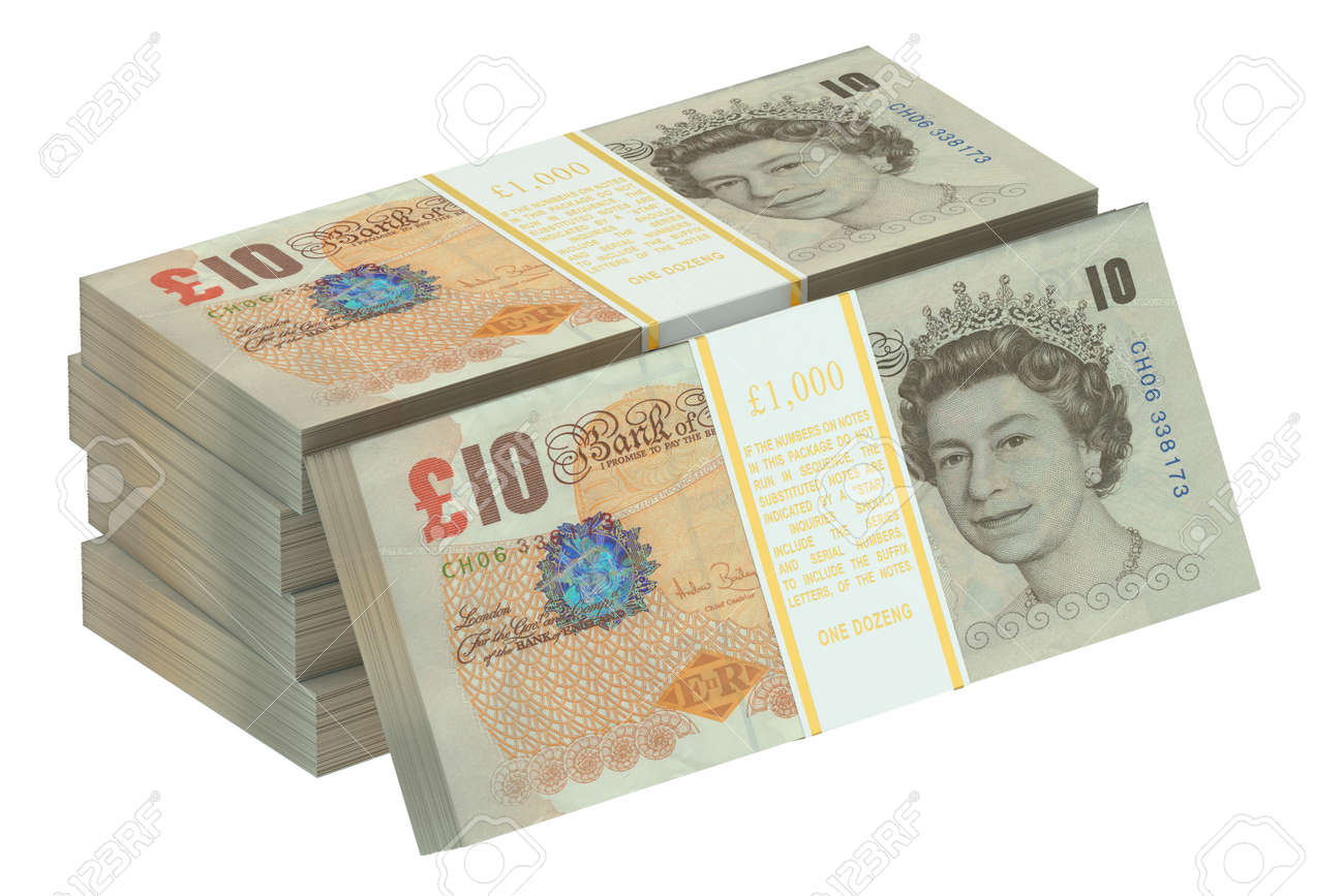 packs of pound sterling isolated on white background stock photo