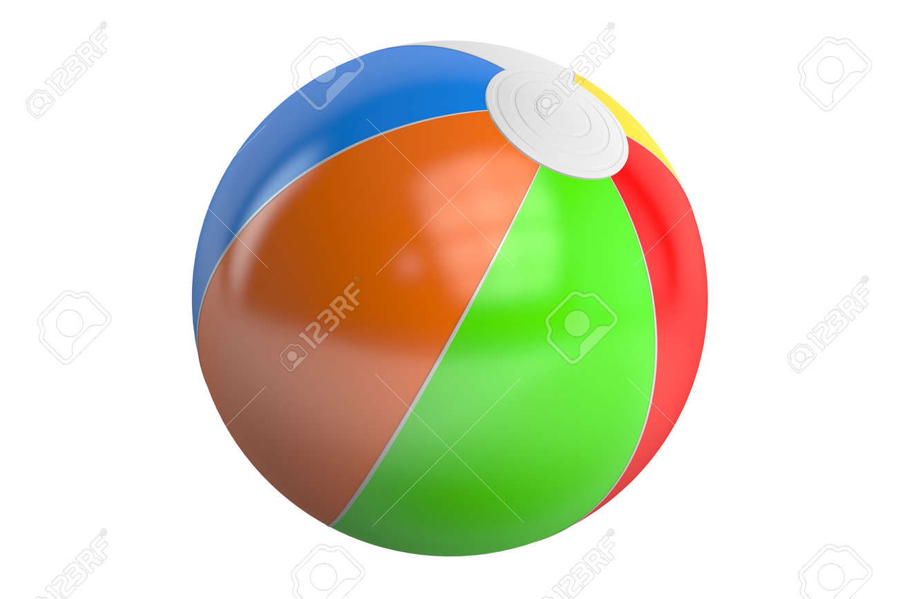 Pelota de playa de color, representación 3D aislada en el fondo blanco Pelota de playa de color, representación 3D aislada en el fondo blanco