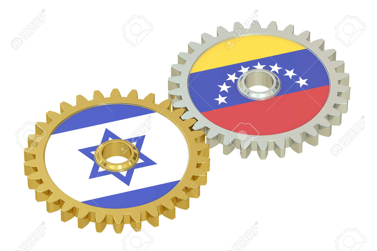 Banderas De Venezuela E Israel En Engranajes, Representación 3D ...