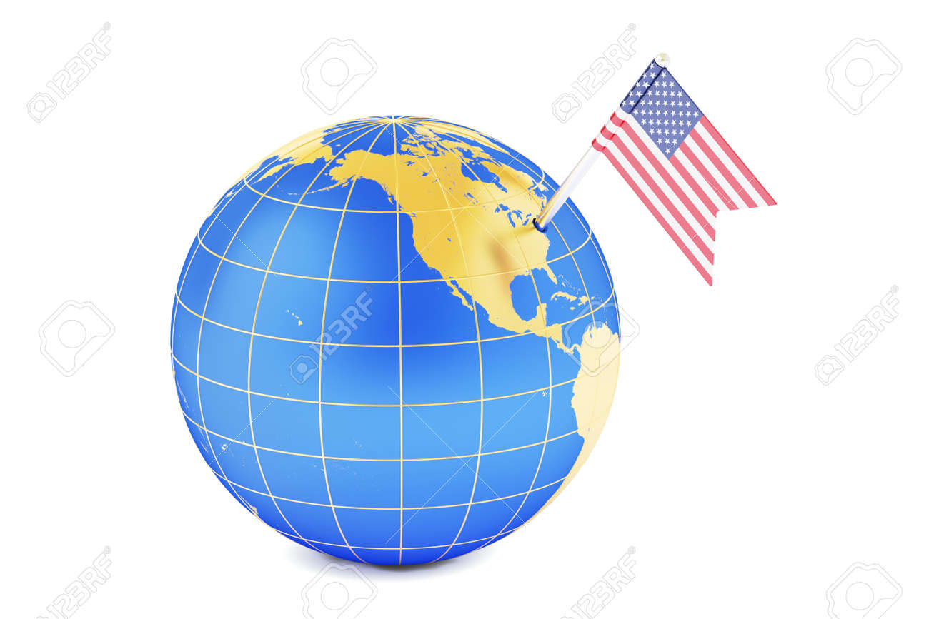 usa pin flag on globe map 3d rendering banco de imagens royalty