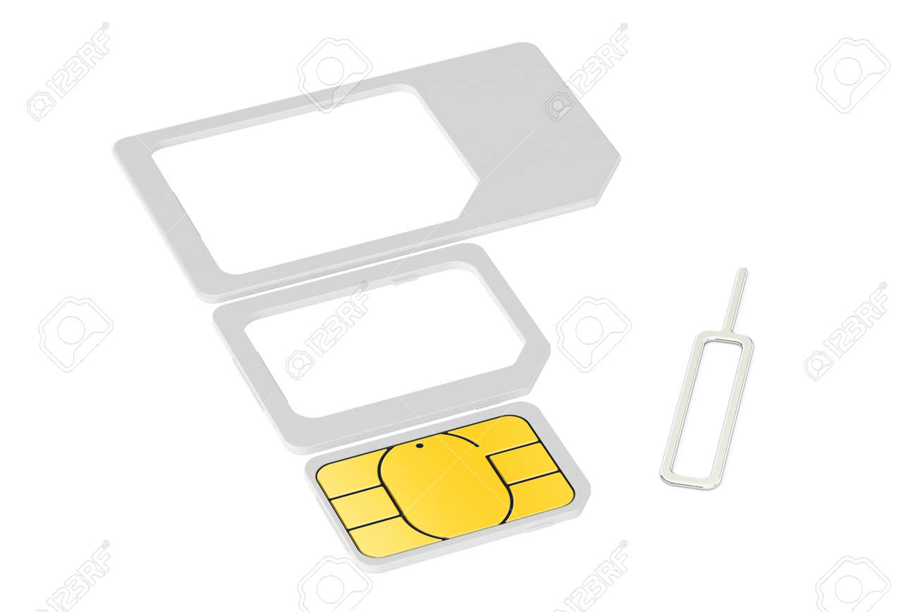 Mini Micro Nano Sim Cards With Eject Pin 3d Rendering Isolated