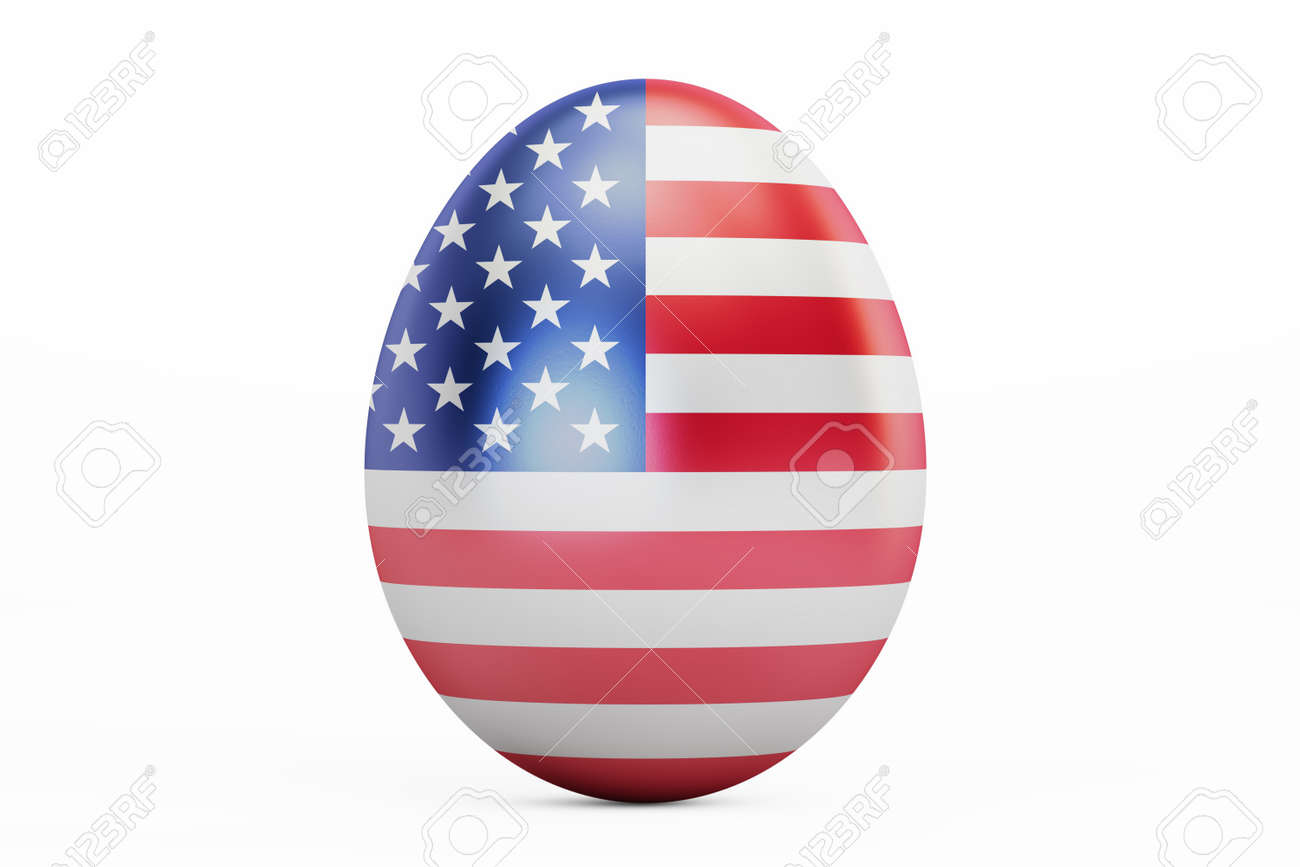 Easter egg with flag of USA, 9D rendering isolated on white background Easter egg with flag of USA, 9D rendering isolated on white background
