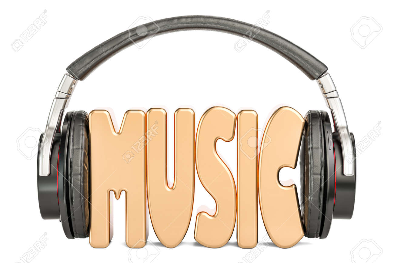 headphones with music word musical concept 3d rendering isolated