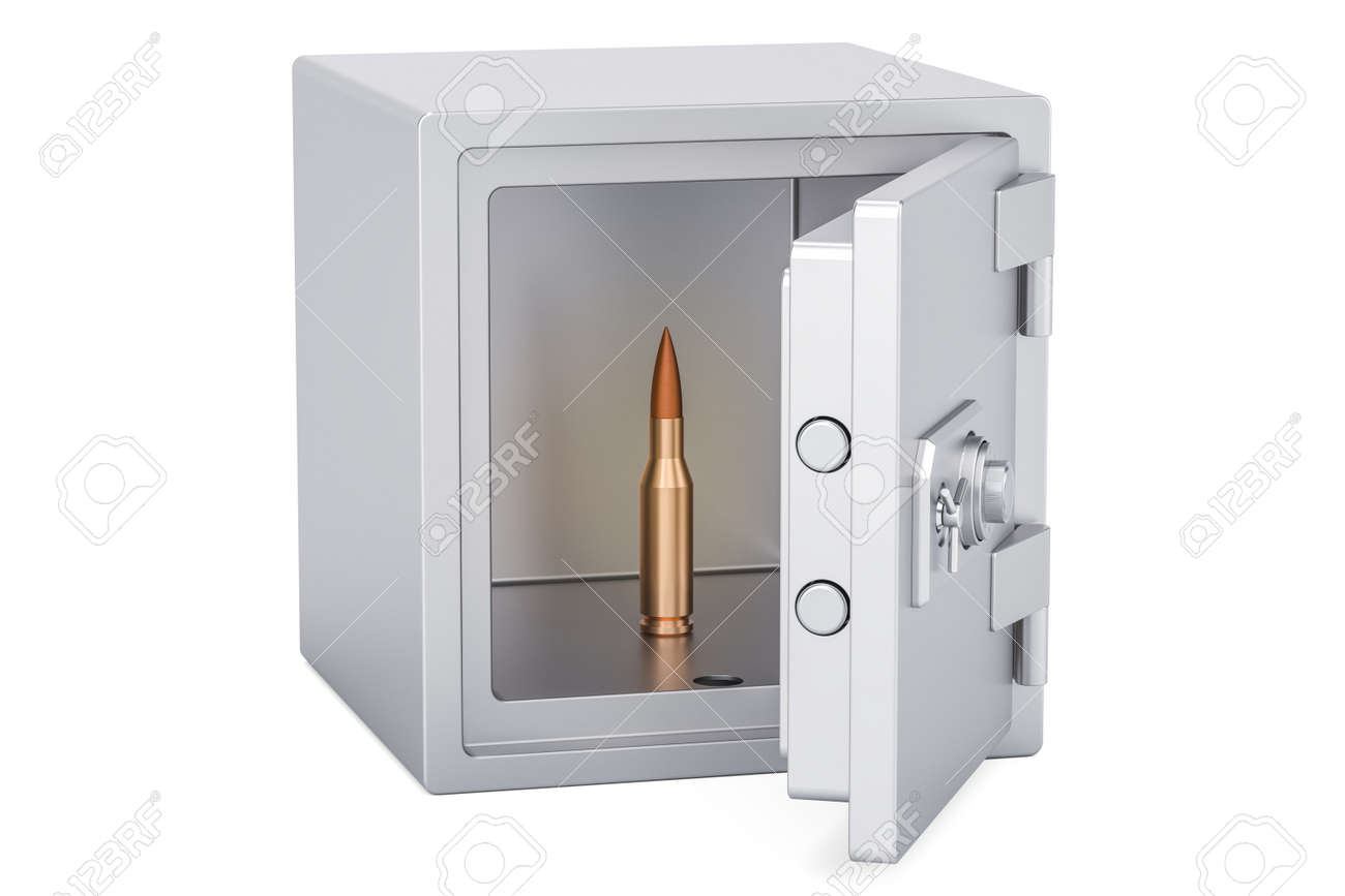 combination safe box with bullet, 3D rendering isolated on white background...