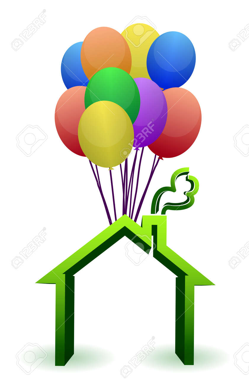 バルーン イラスト デザインで持ち上げる家のイラスト素材 ベクタ