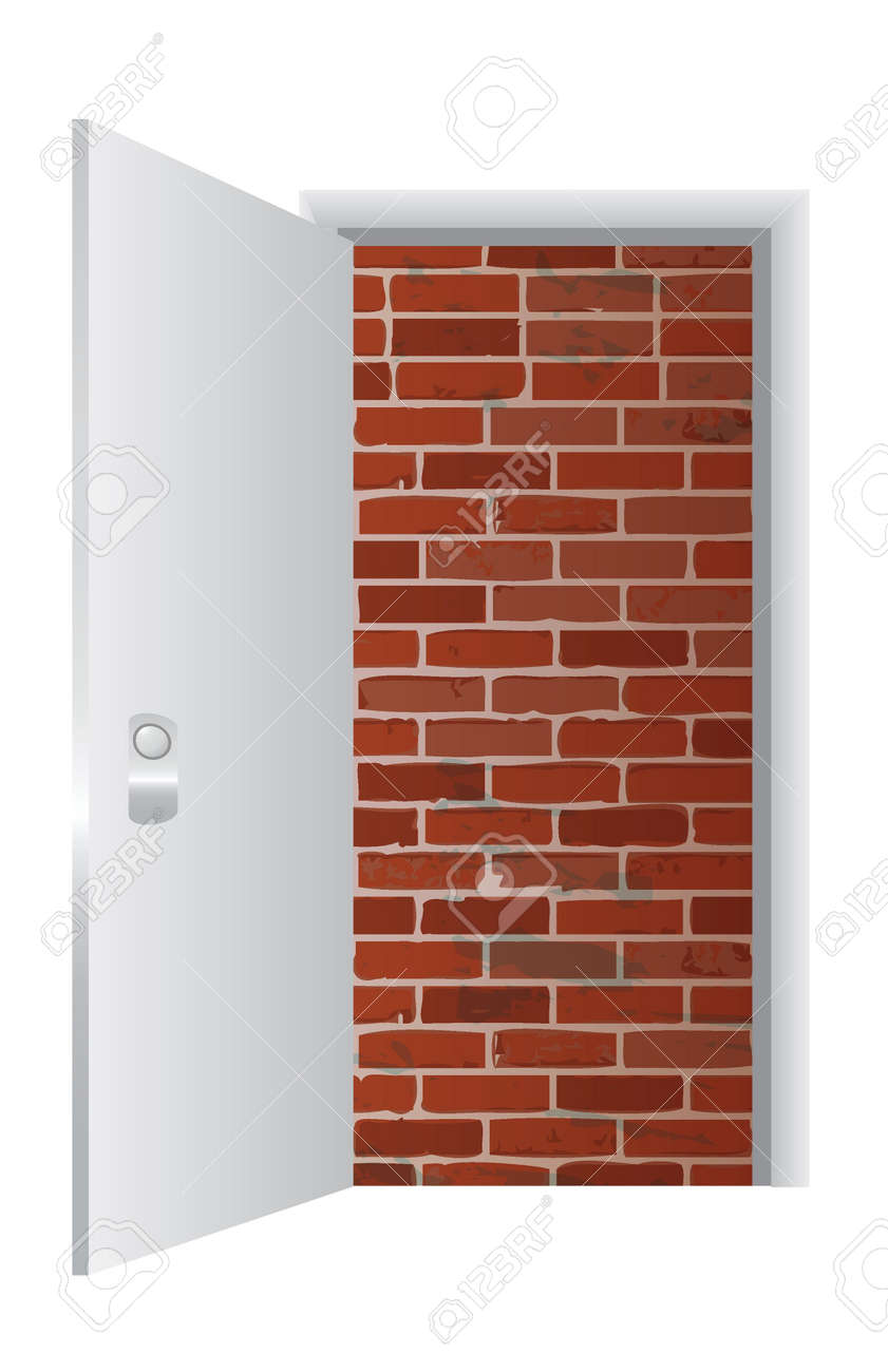 Puerta Y El Diseno De La Pared De Ladrillo Ilustracion Mas De