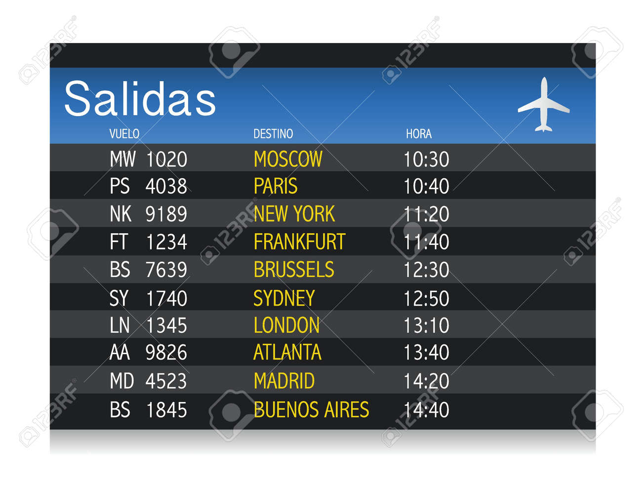 空港時刻表出発白でスペインのイラスト デザインのイラスト素材 ベクタ Image