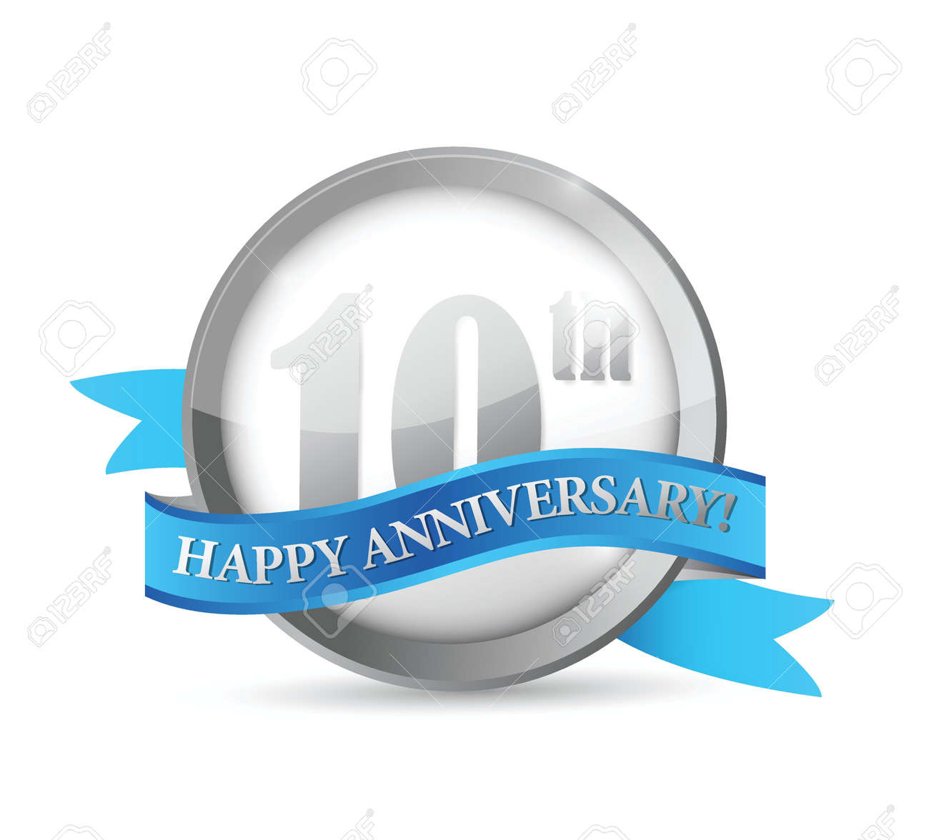 10th anniversary seal and ribbon illustration design over white happy anniversary ribbon