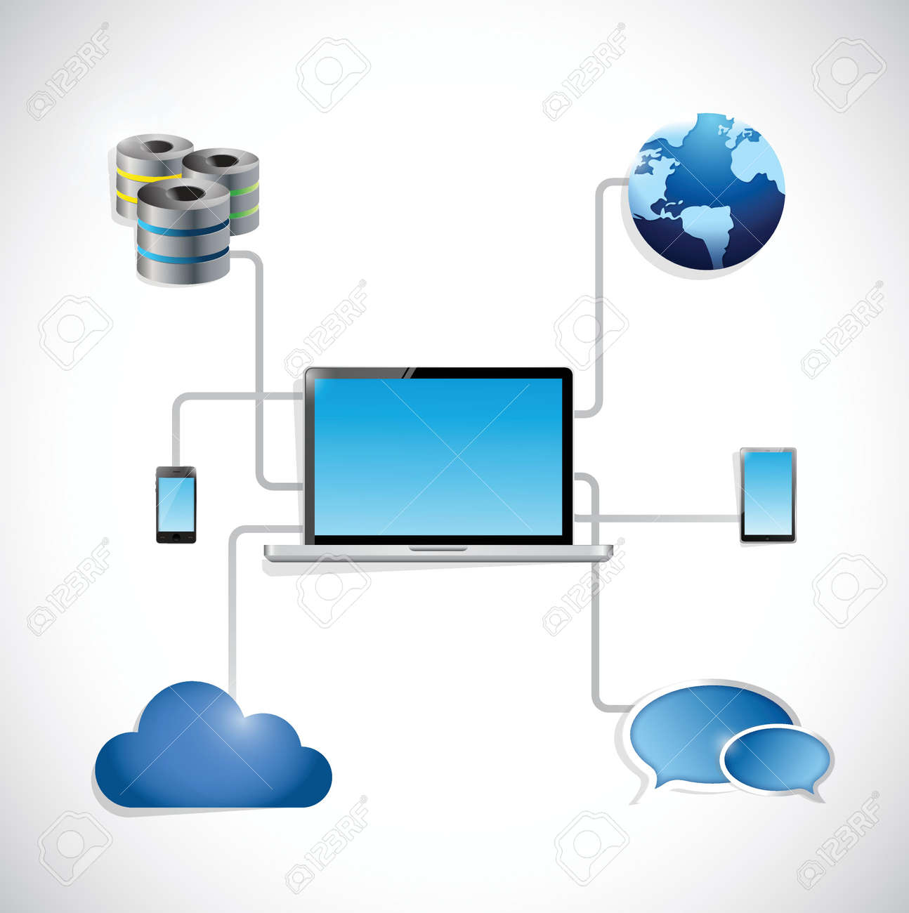 白い背景の上のノート パソコン技術ネットワーク接続のイラスト デザインのイラスト素材 ベクタ Image