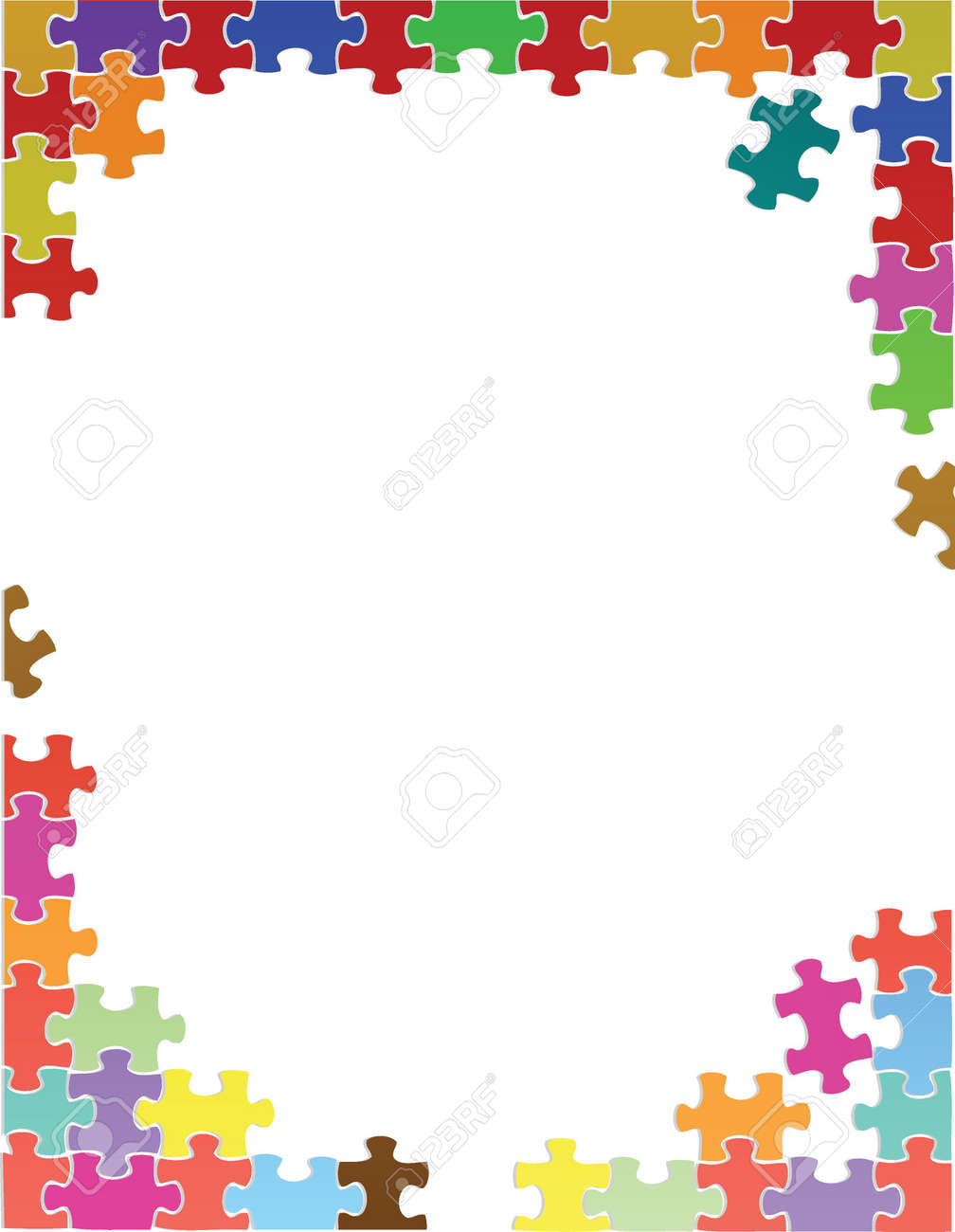 purple puzzle pieces border template illustration design over