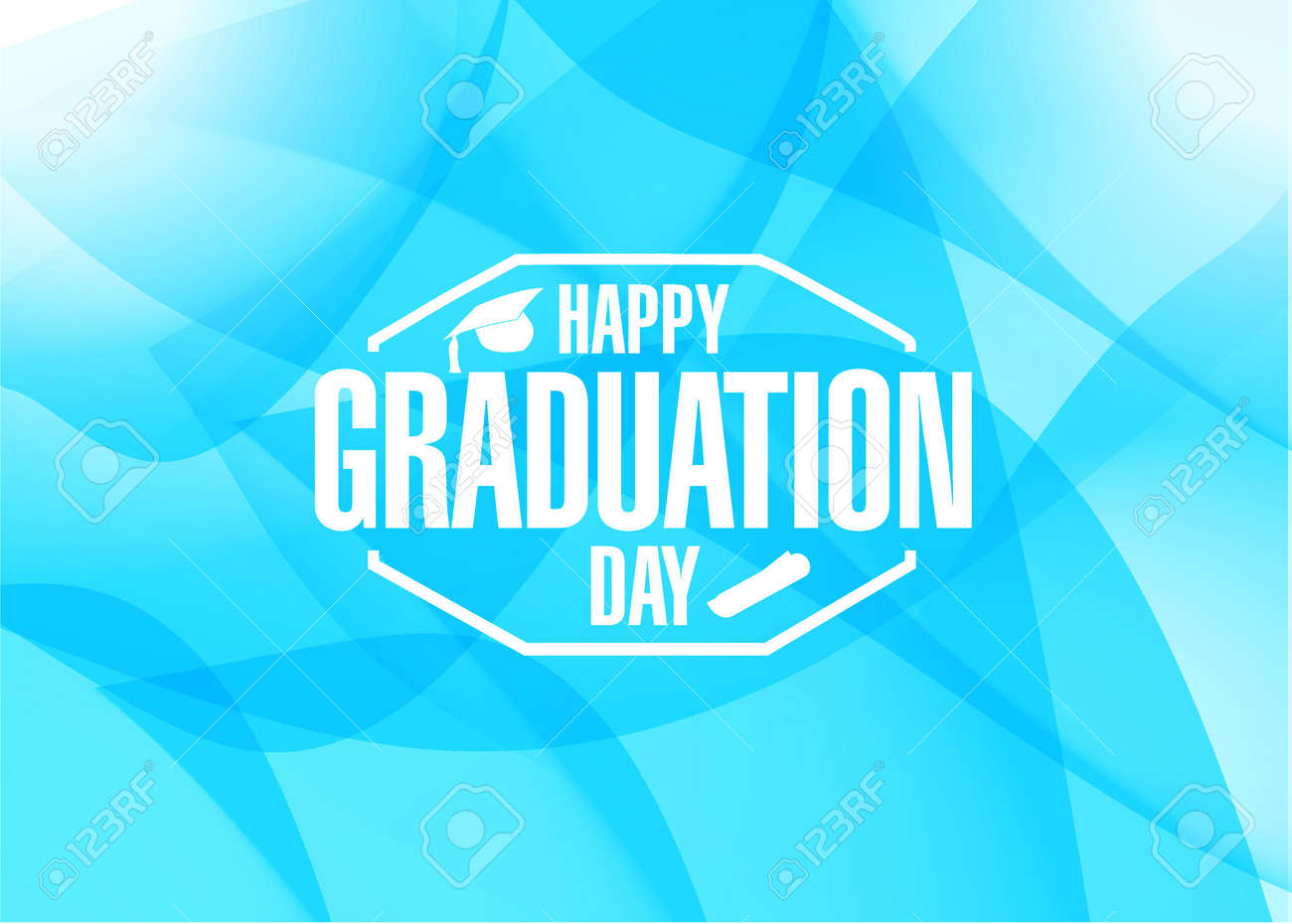 卒業おめでとう日スタンプと青背景イラスト デザイン グラフィック のイラスト素材 ベクタ Image