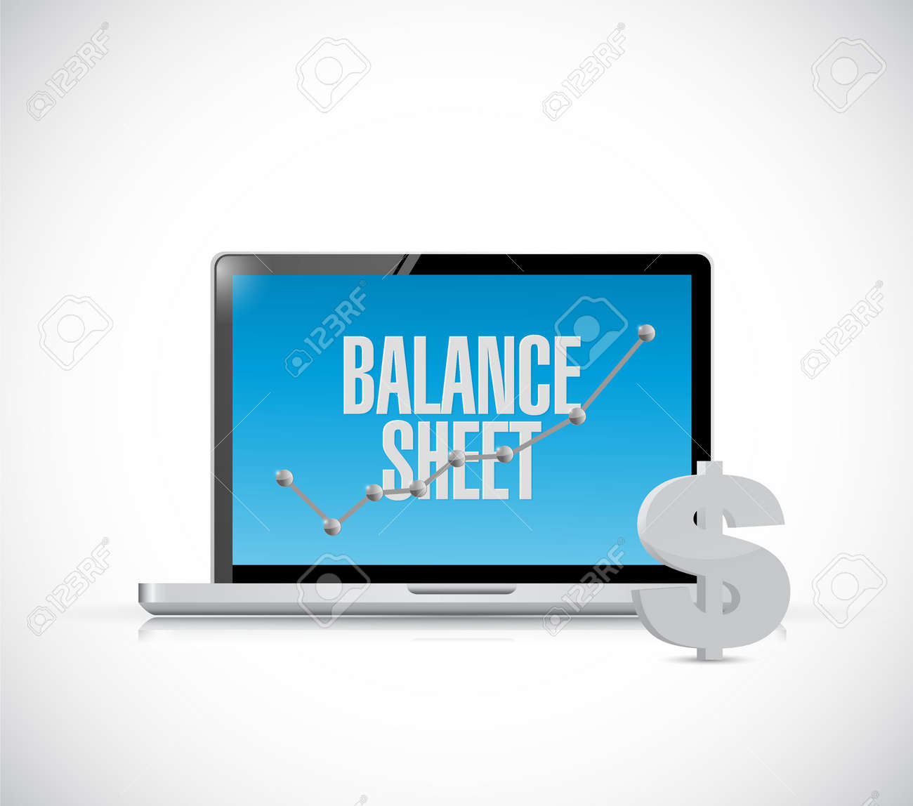 ドルのビジネスのコンピューターの画面上の貸借対照表 イラスト デザイン グラフィック のイラスト素材 ベクタ Image