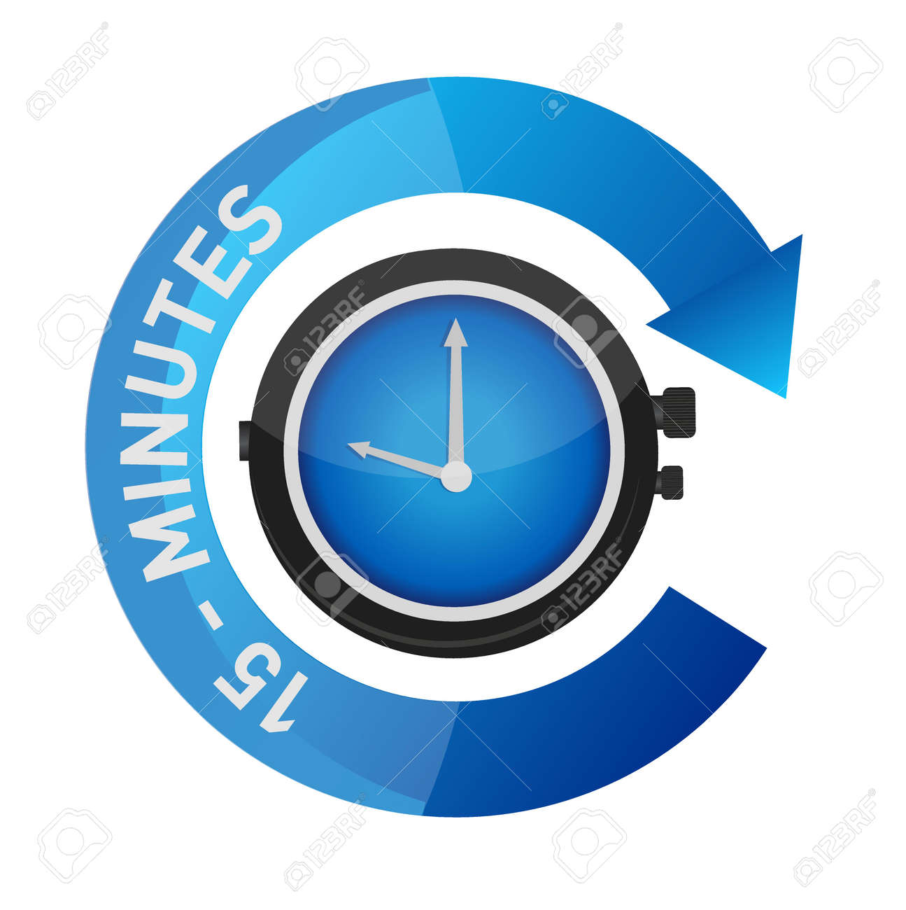 15 minutes alarm watch time concept illustration isolated over