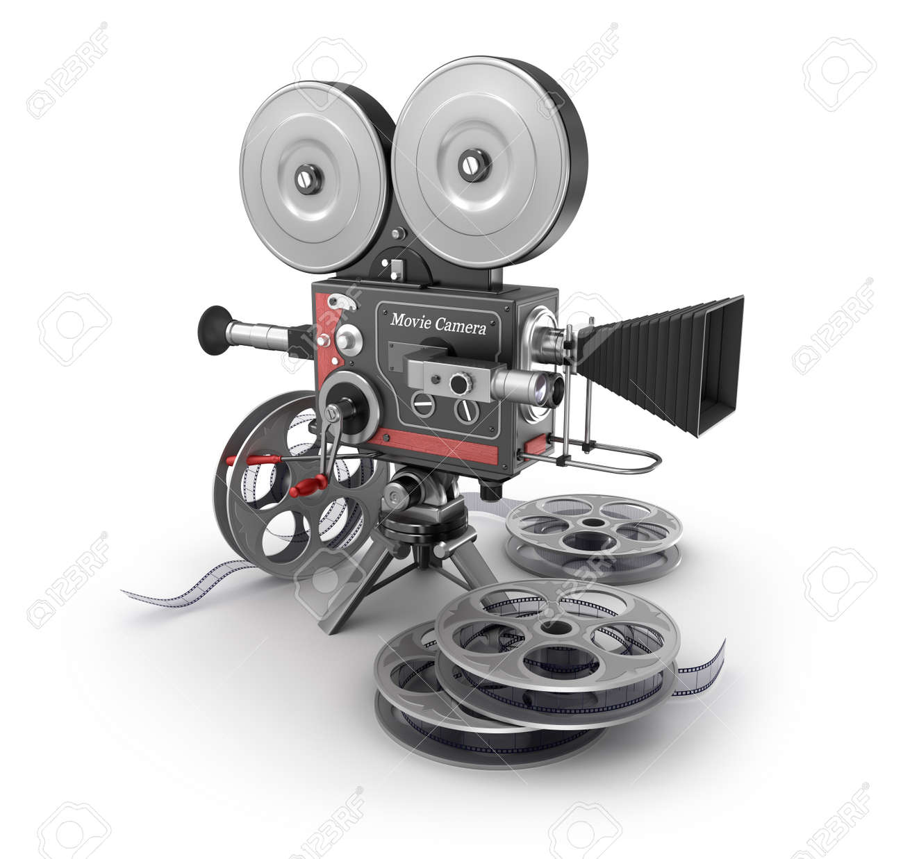 ヴィンテージ映画用カメラおよびフィルムの写真素材・画像素材