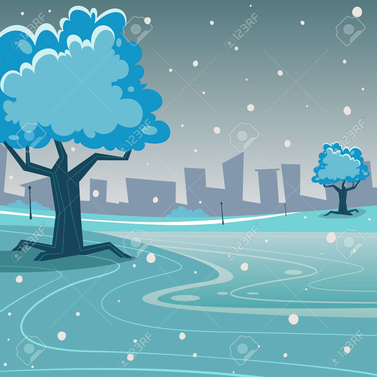 漫画の背景の都市景観の公園で冬のイラスト のイラスト素材 ベクタ Image