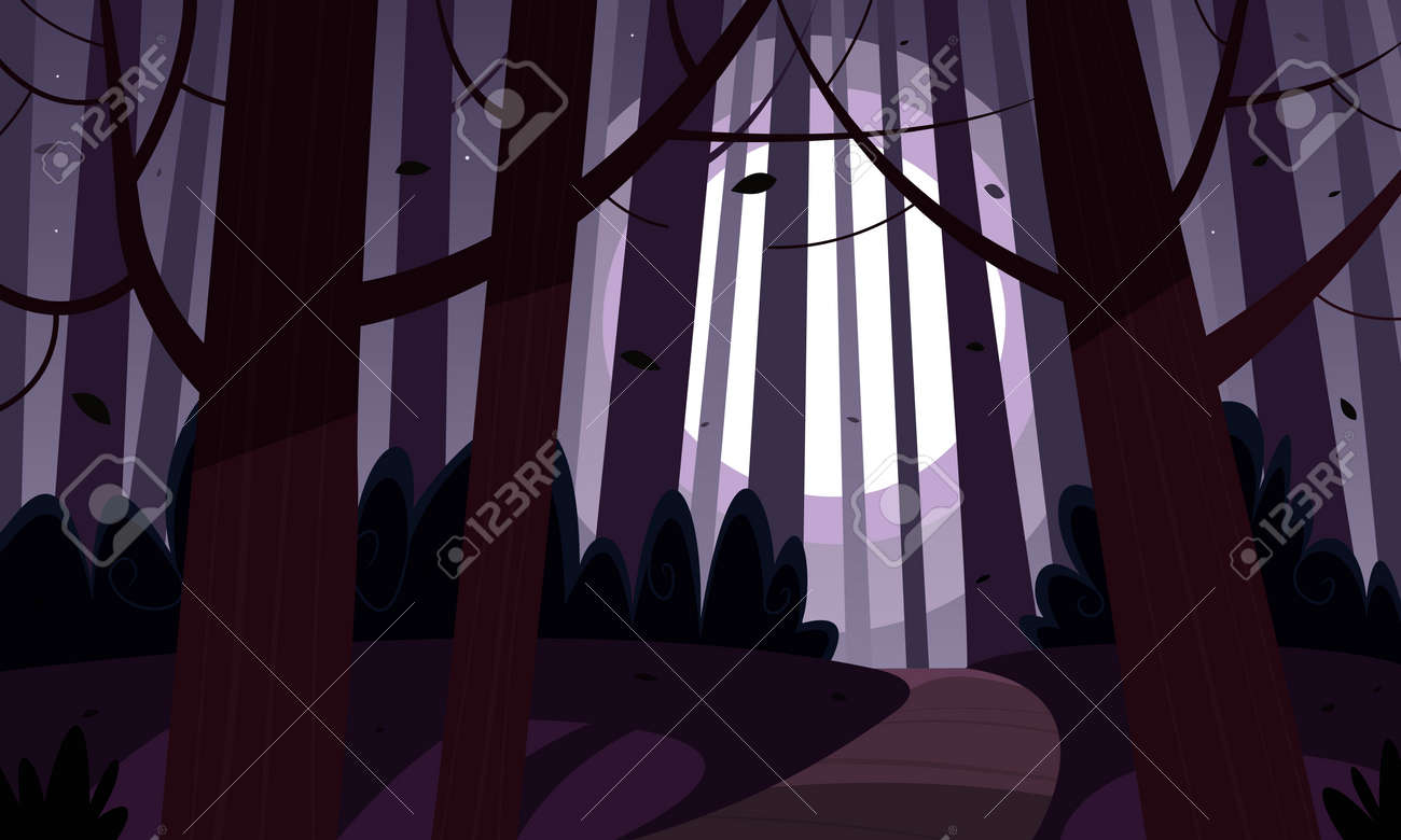 夜の林道 のイラスト素材 ベクタ Image