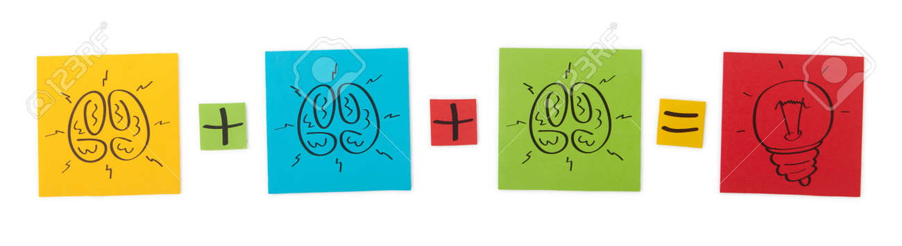 Concept Of Joint Brainstorming Colored Paper Sheets Stock Photo