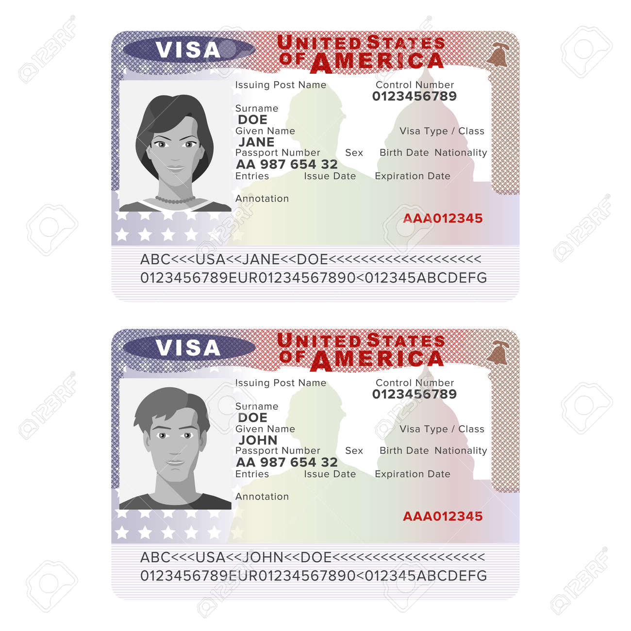 vector vector usa passport visa sticker template in flat style
