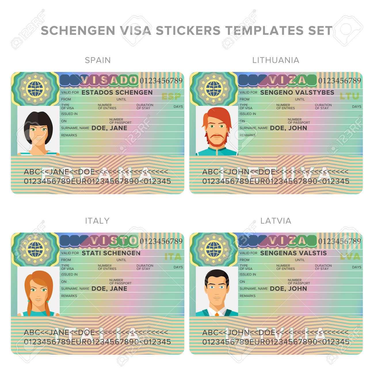 schengen visa passport sticker templates for spain lithuania