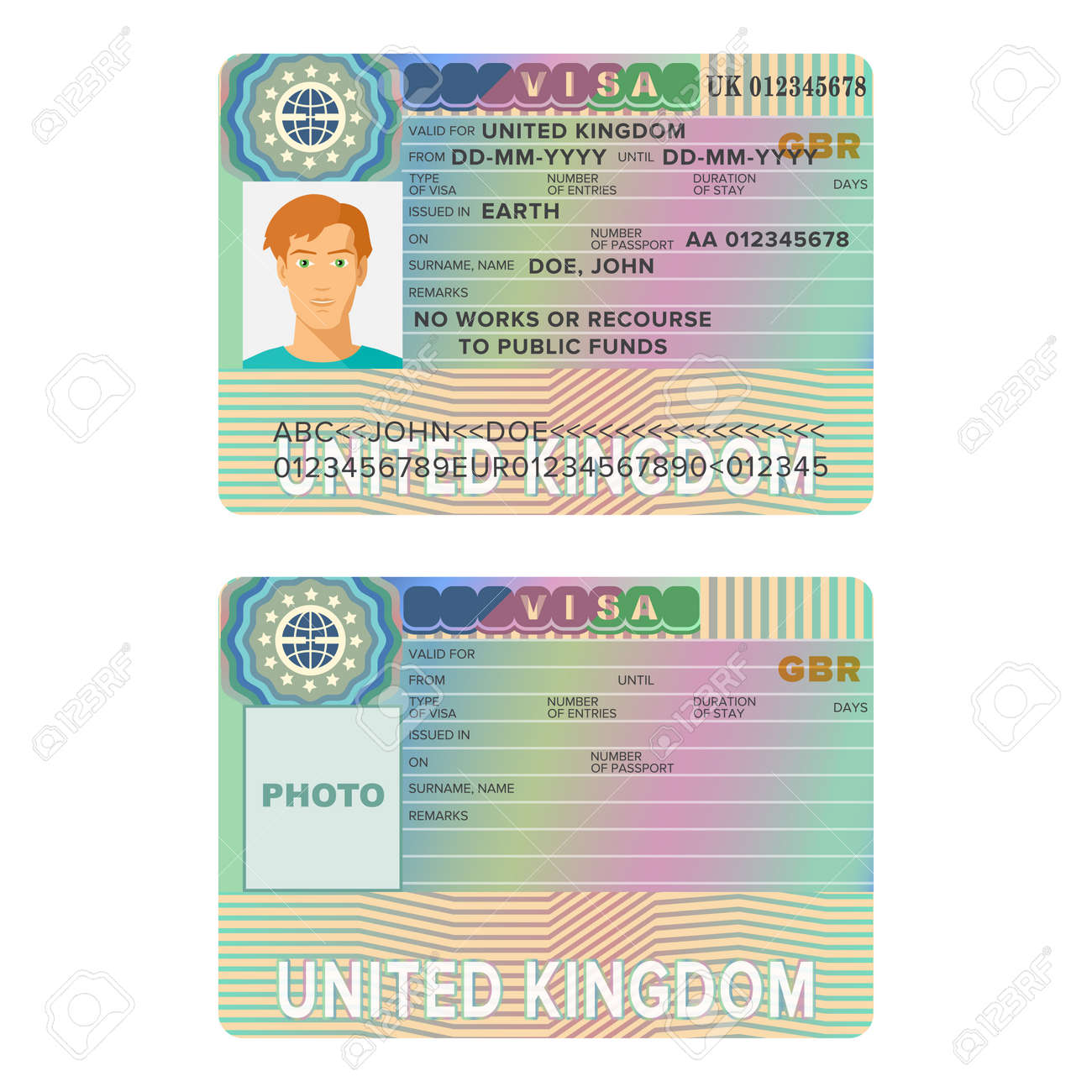 영국 또는 영국 비자 여권 스티커 템플릿입니다. 로열티 무료 사진, 그림, 이미지 그리고 스톡포토그래피. Image 81305185