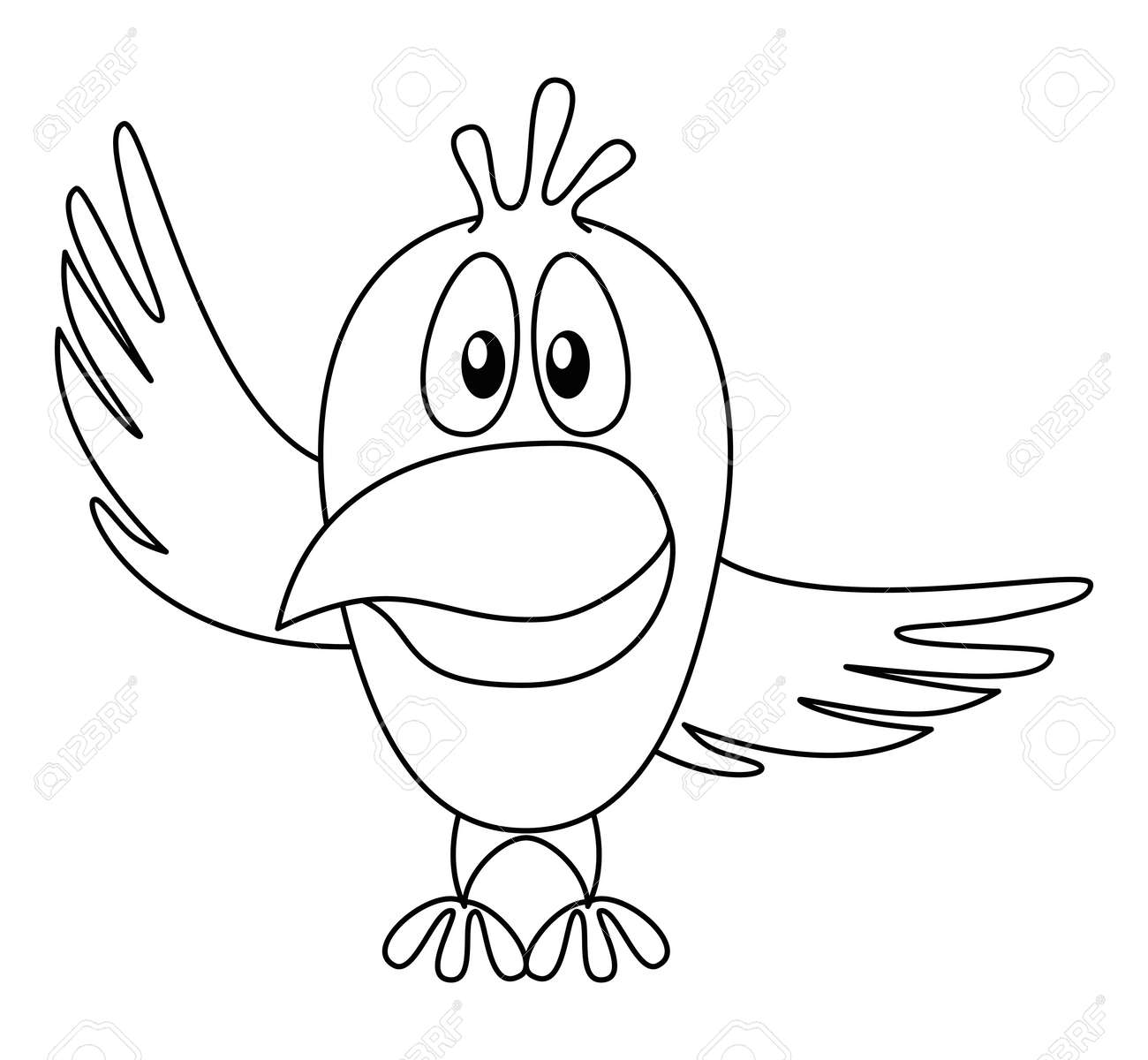 Oiseau Dessin Animé Avec Deux Ailes Pointant En Haut Et à Droite Le Contour Vecteur