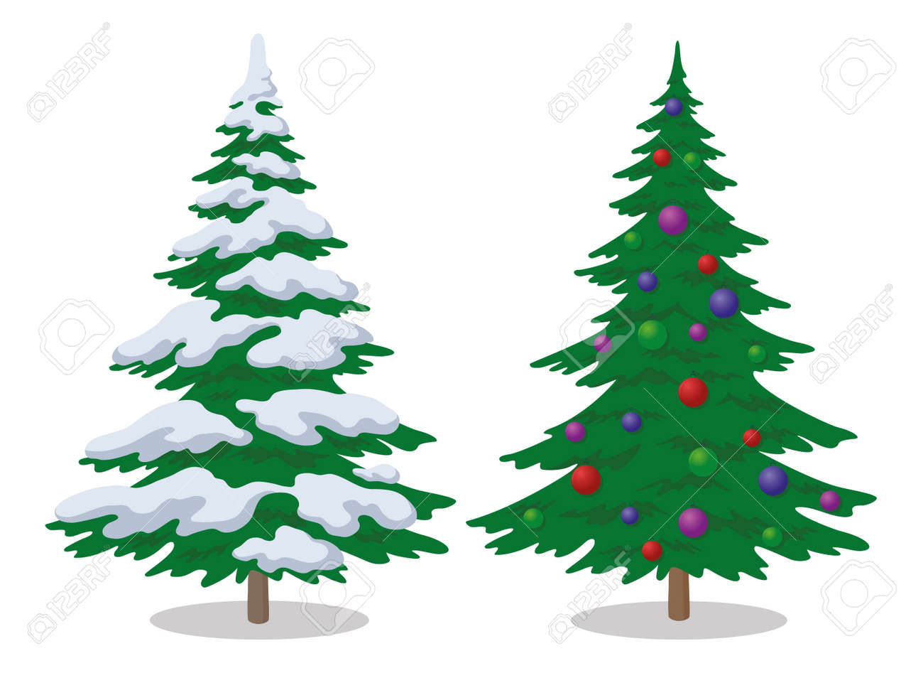 Set of Christmas fir trees with snow and holiday balls, winter symbol, isolated on white. - 20551185 Set of Christmas fir trees with snow and holiday balls, winter symbol, isolated on white. - 20551185