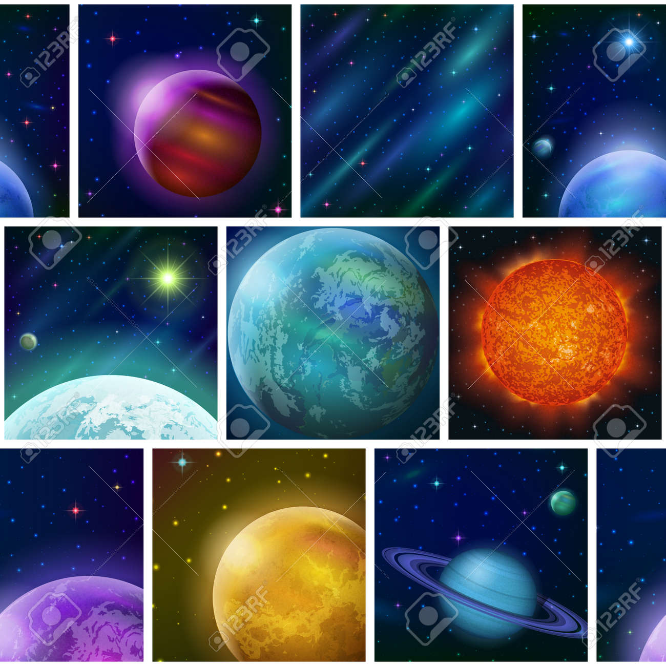 様々 な幻想的な惑星や星宇宙のシームレスな背景 の写真素材 画像素材 Image