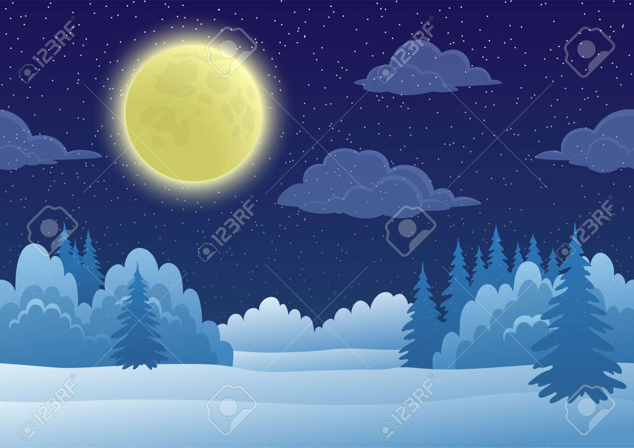 Cartoon Background Night Landscape With Snow Winter Forest Royalty Free Cliparts Vectors And Stock Illustration Image 114952180