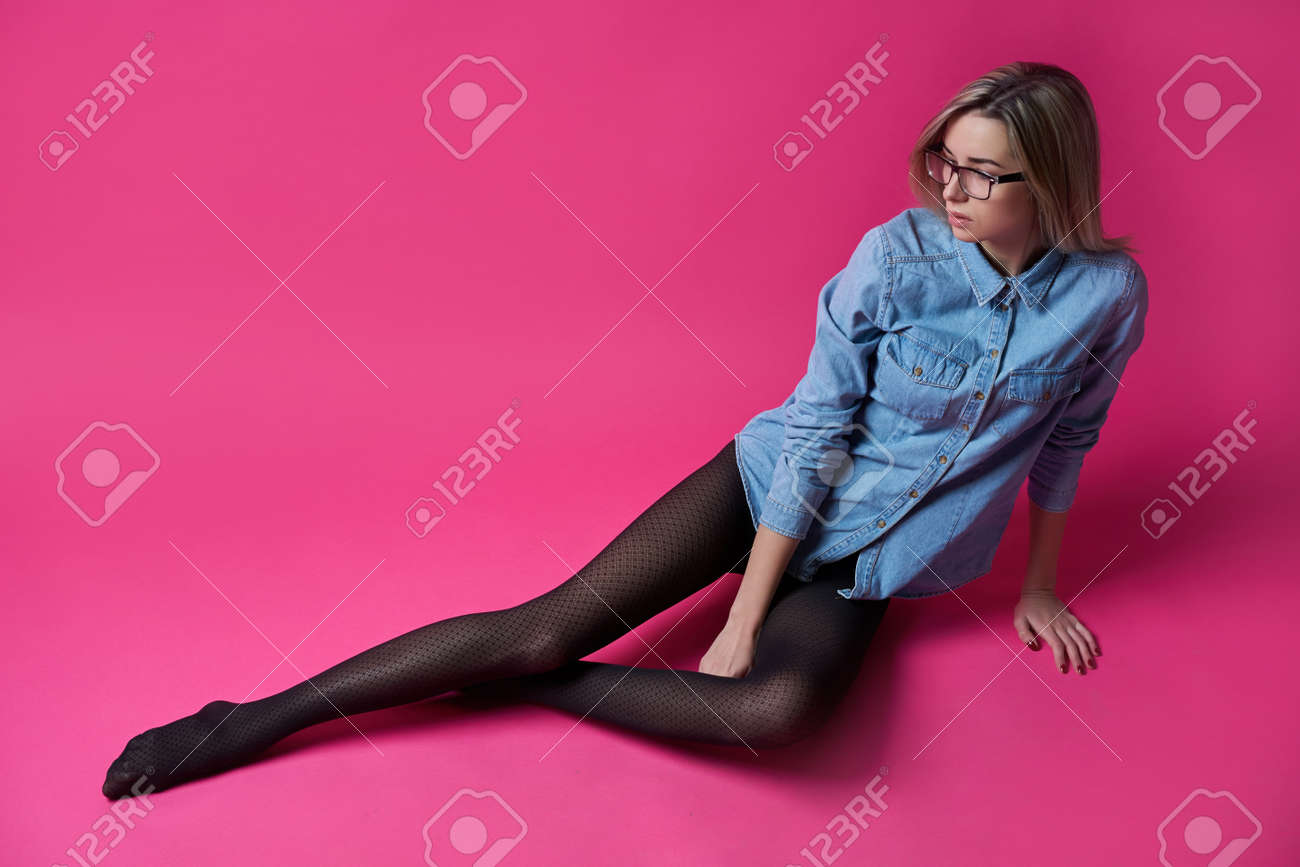 young models in pantyhose Girl In Pantyhose And Glasses Stock Photo, Picture and Royalty Free Image.  Image 94894654.