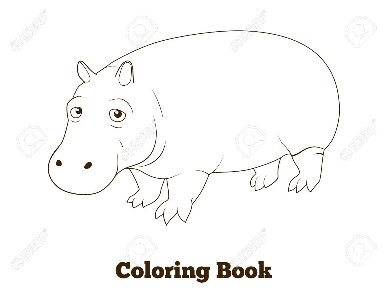 Libro Para Colorear Hipopotamo Sabana Africana Ilustracion