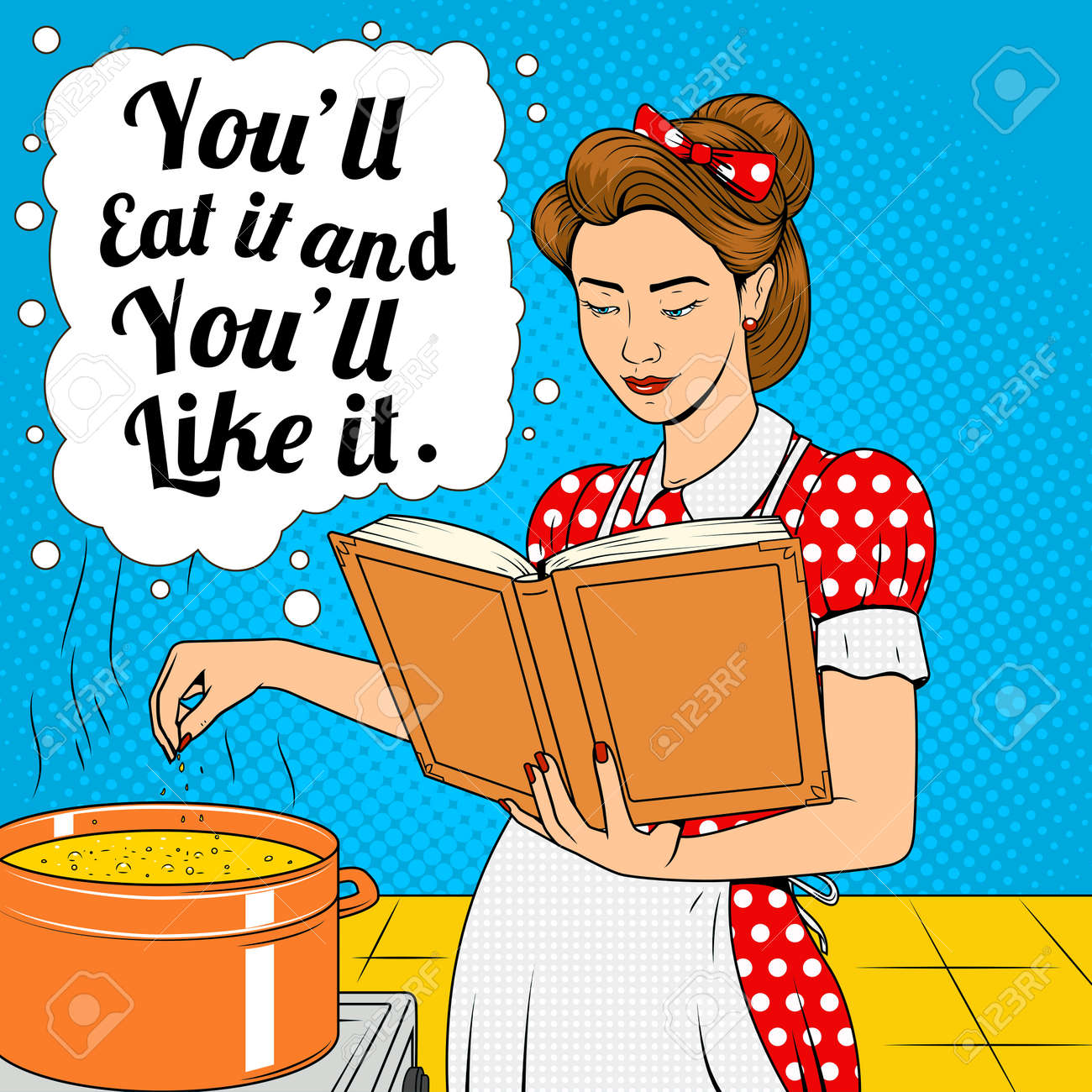 Beauty Wife Cooking Soup Vector