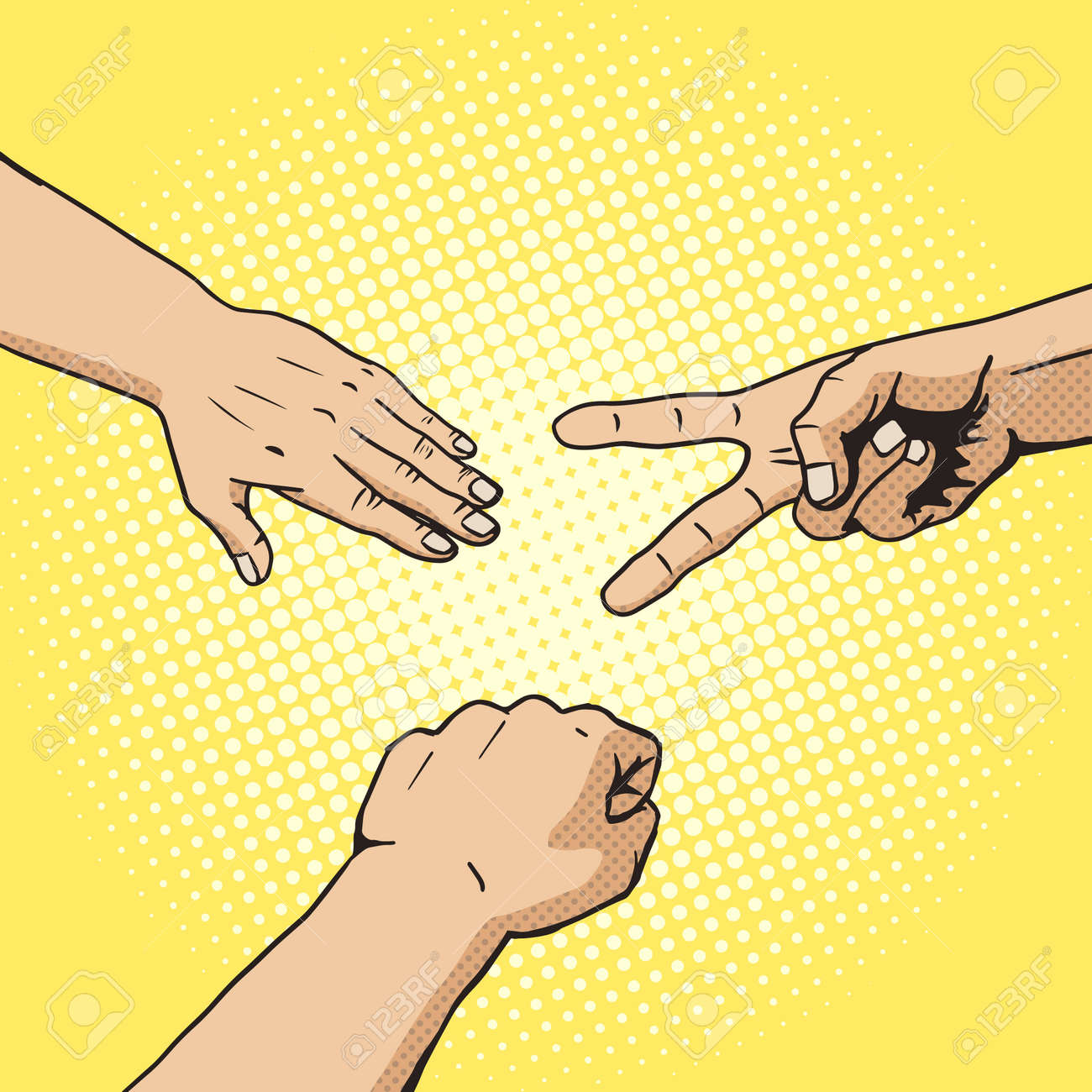 Rock paper scissors hand game pop art style vector. Comic book style imitation. Vintage retro style. Conceptual illustration - 51614376 Rock paper scissors hand game pop art style vector. Comic book style imitation. Vintage retro style. Conceptual illustration - 51614376
