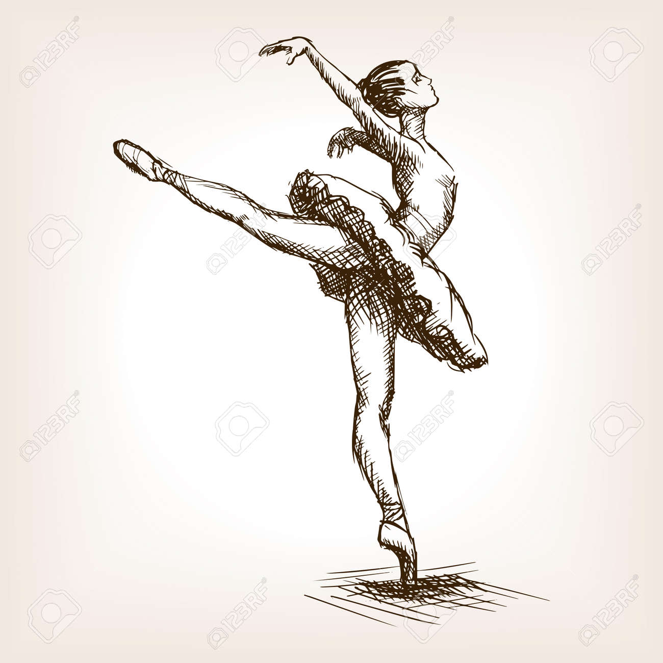 バレエ ダンサーの女の子は スタイルのベクトル図をスケッチします 古い手描きは模倣を彫刻します バレリーナの女性 のイラスト素材 ベクタ Image