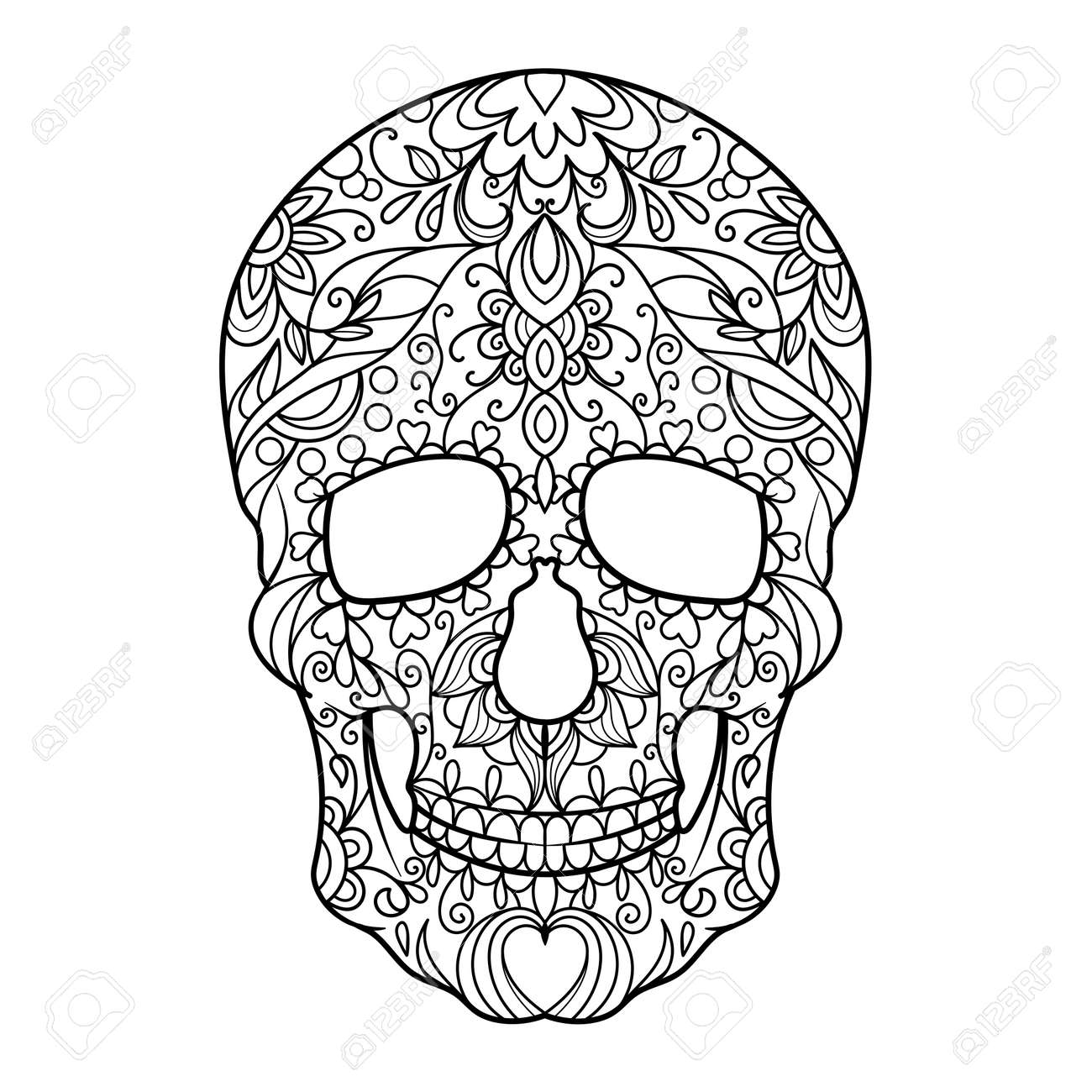Hunan Skull Coloring Book For Adults Vector Illustration. Royalty - Hunan Skull Coloring Book For Adults Vector Illustration. Royalty