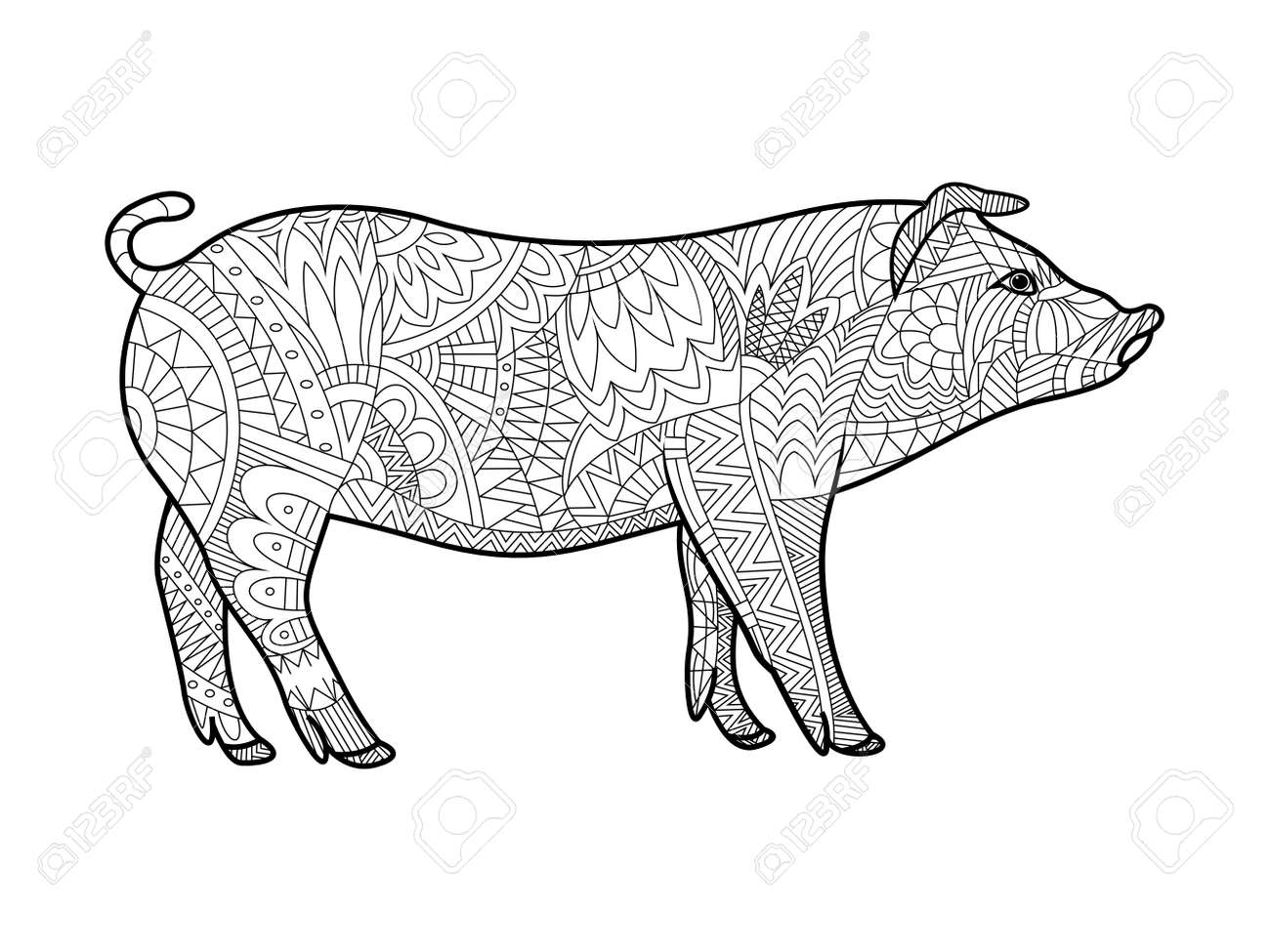 Piggy animaux livre de coloriage pour les adultes illustration vectorielle Anti stress coloration pour