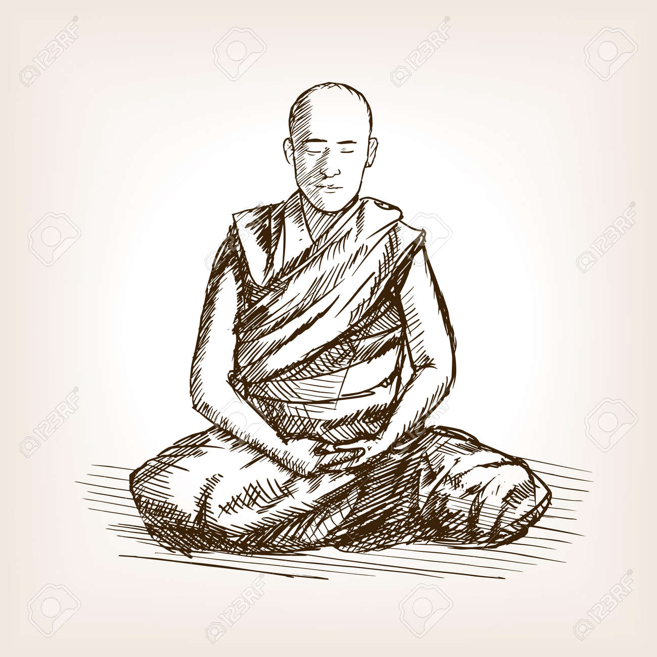 Buddhist Monk Meditation Sketch Style Vector Illustration. Old Engraving  Imitation. Royalty Free SVG, Cliparts, Vectors, and Stock Illustration.  Image 59845114.