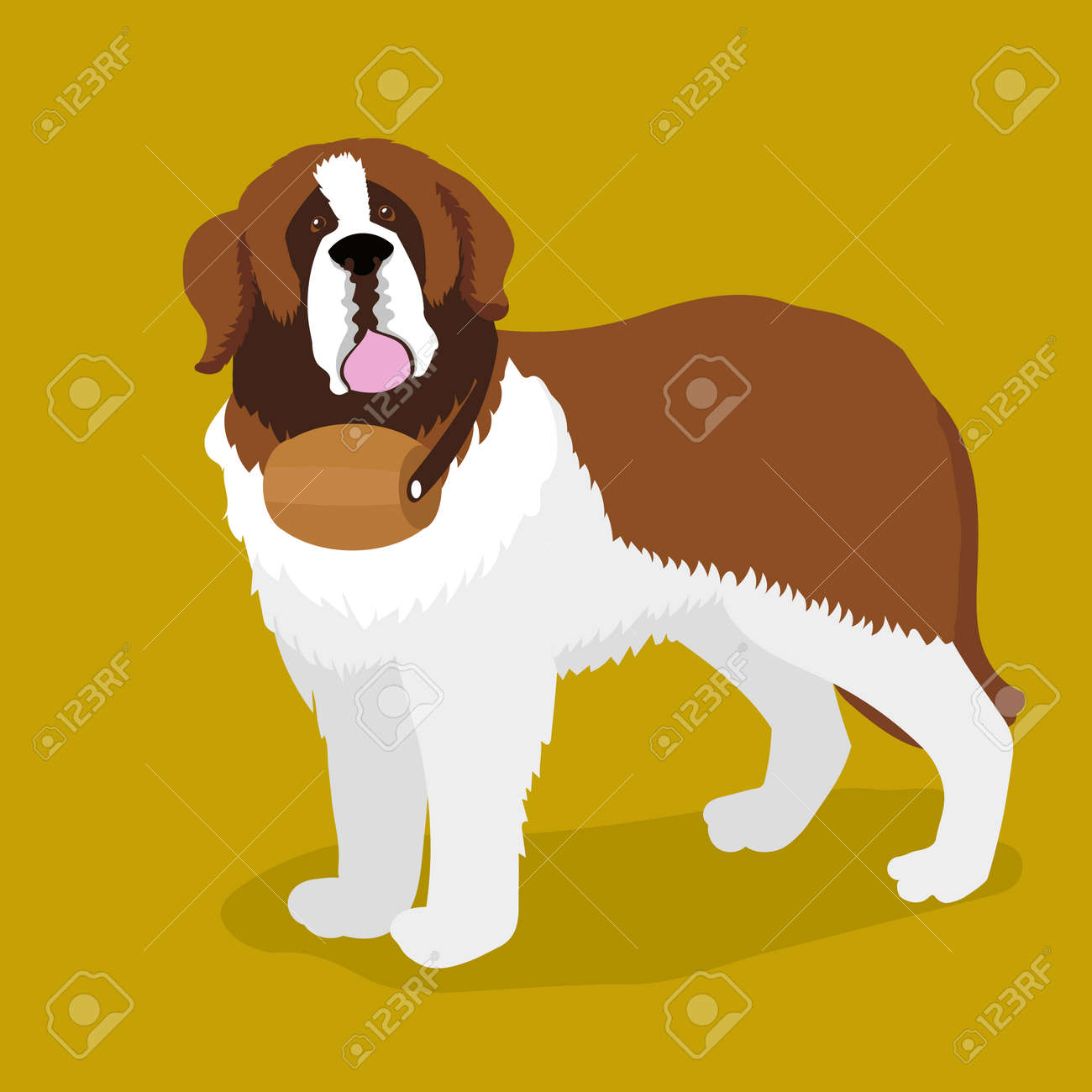 彼の首に樽と救助犬 セントバーナード犬 漫画のカラフルなベクトル図 のイラスト素材 ベクタ Image