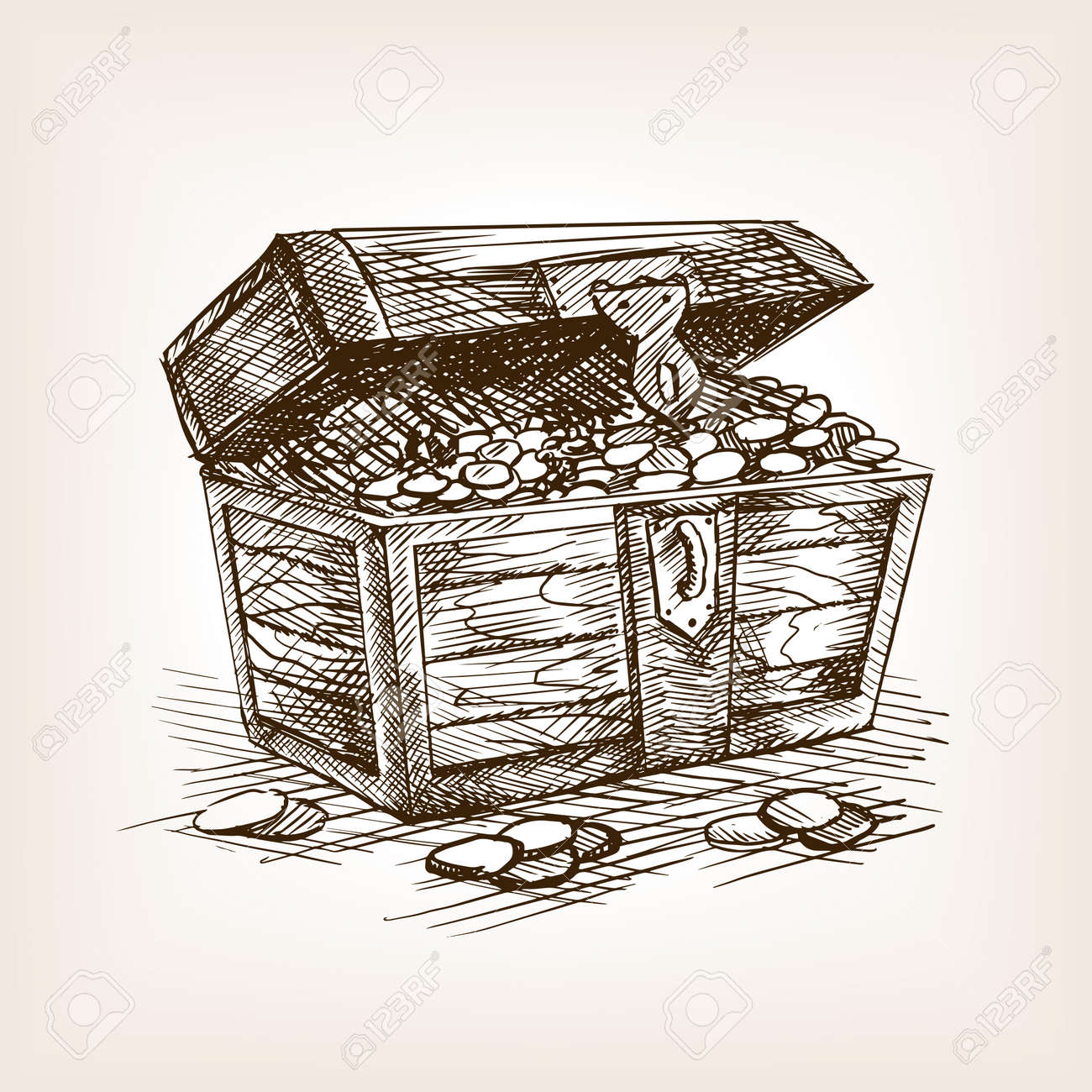 treasure chest sketch style vector illustration old hand drawn